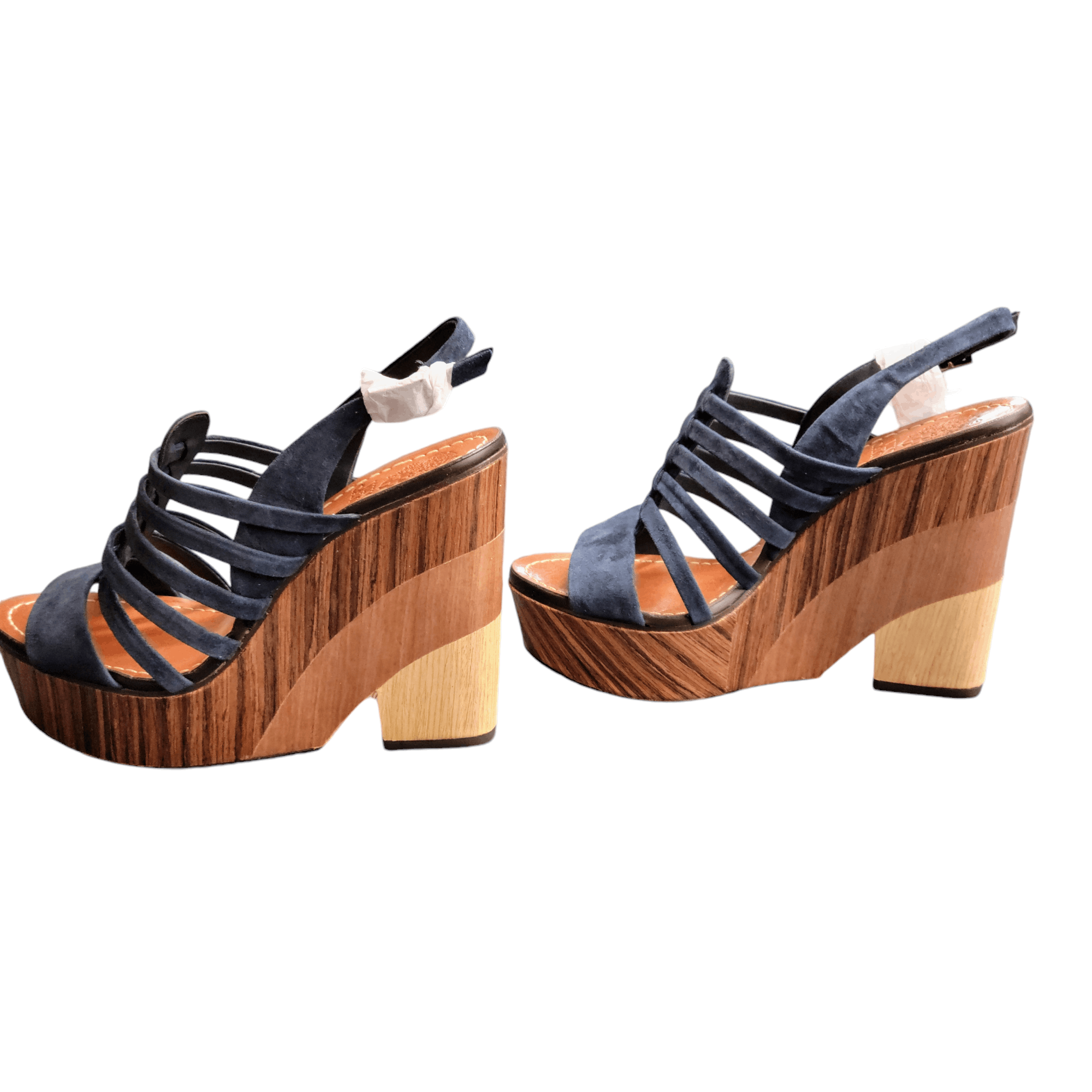 Vince Camuto Vince Camuto Blue Suede Chunky Wooden Patchwork Heel Shoes Size US 8 / IT 38 - 7 Thumbnail