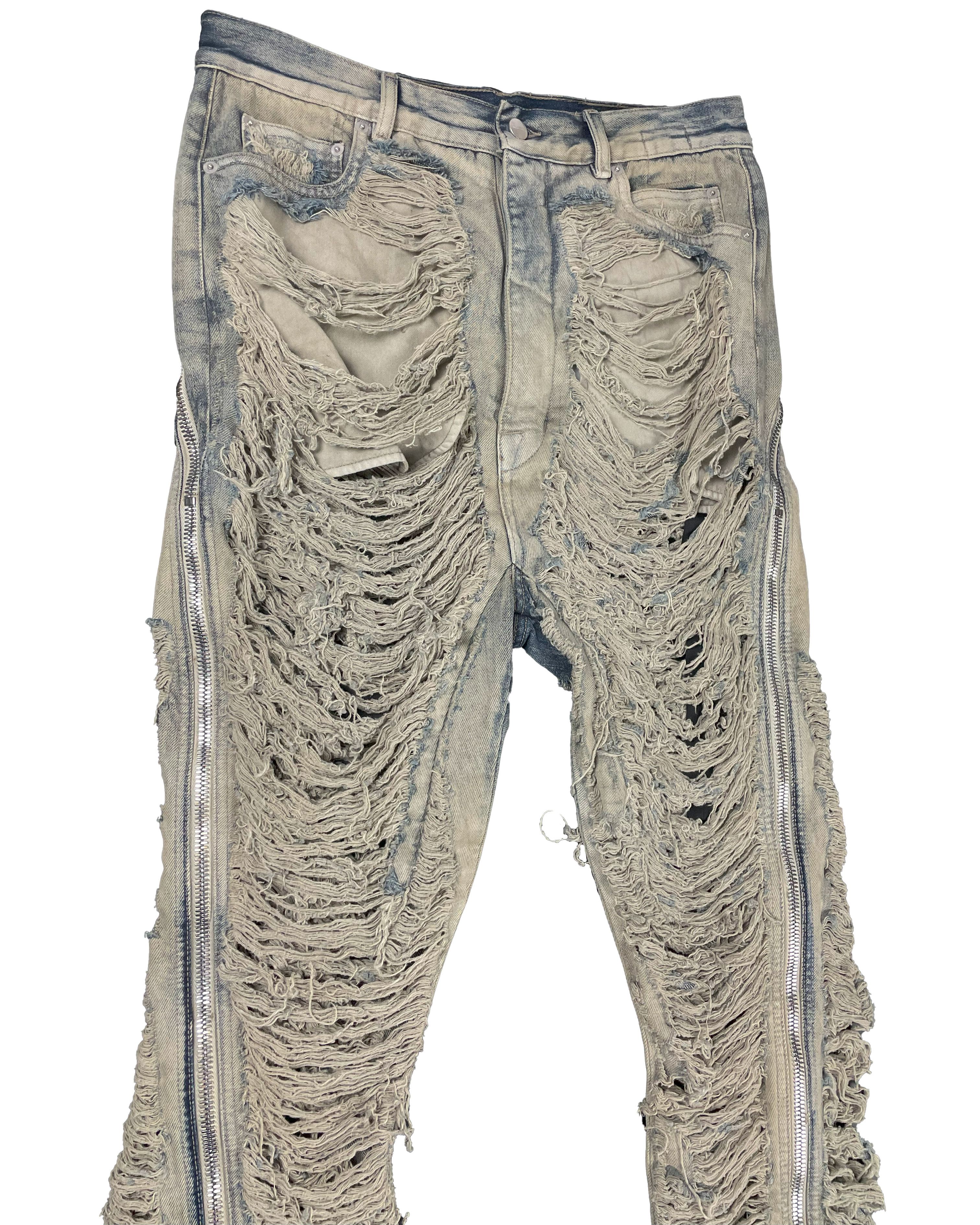 Rick Owens RUNWAY SHREDDED BOLAN BANANA DENIM FW23 LUXOR Size US 31 - 8 Thumbnail