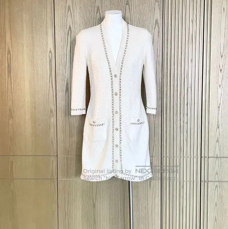 Chanel White Cashmere Chain Cardigan .
