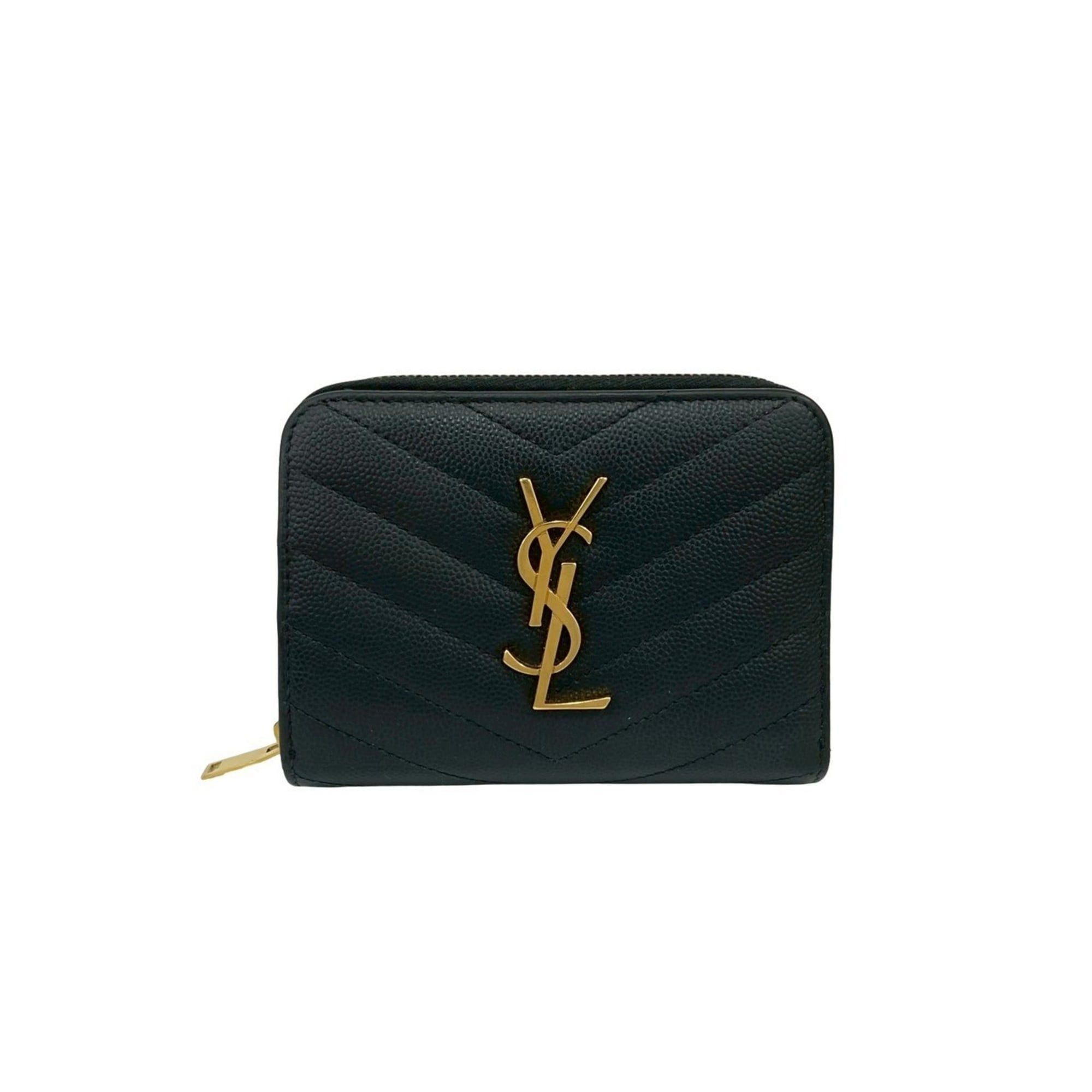 Saint Laurent Paris Yves Saint Laurent PARIS YSL Leather Bi-fold Wallet Compact Zip-Around Black 35493 Size ONE SIZE - 1 Thumbnail