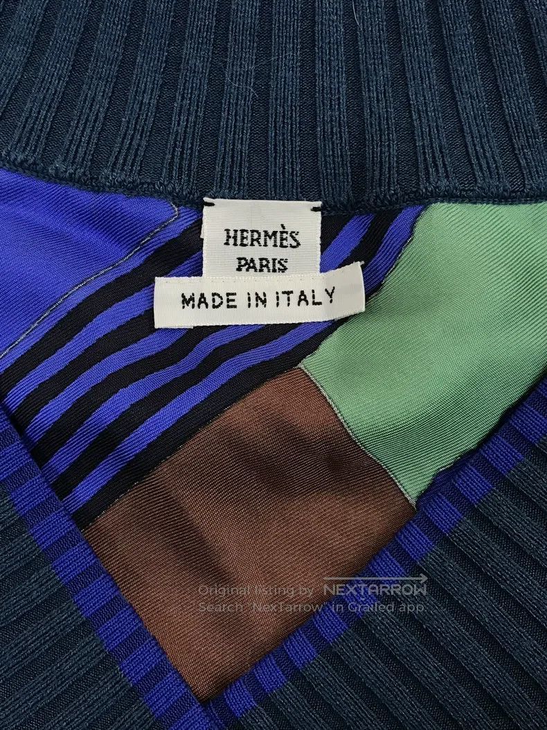Hermes Hermes Blue printed silk and cashmere V-neck knitted sweat Size XS / US 0-2 / IT 36-38 - 3 Thumbnail