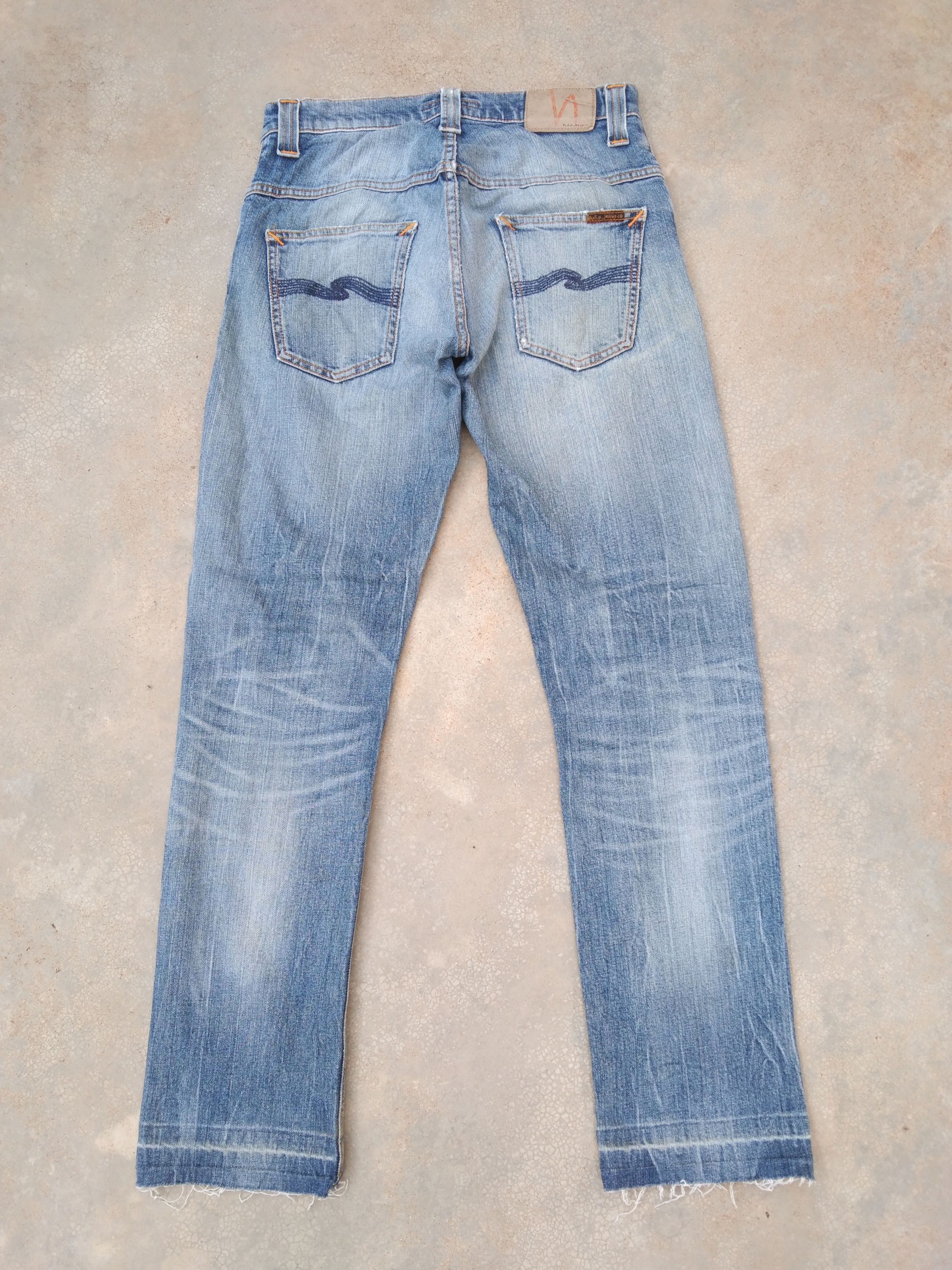 Nudie Jeans Vintage Distressed Nudie Faded Blue Released Hem Jeans 29x30 Size US 29 - 2 Thumbnail