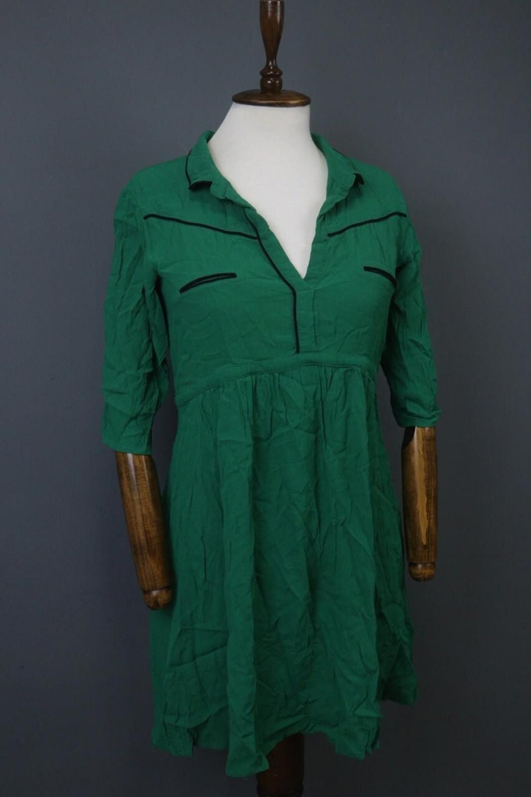 Wilkes Bashford Ba&sh Green Pleated Black Piping 3/4 Tunic Dress Size 1 Size M / US 6-8 / IT 42-44 - 8 Thumbnail