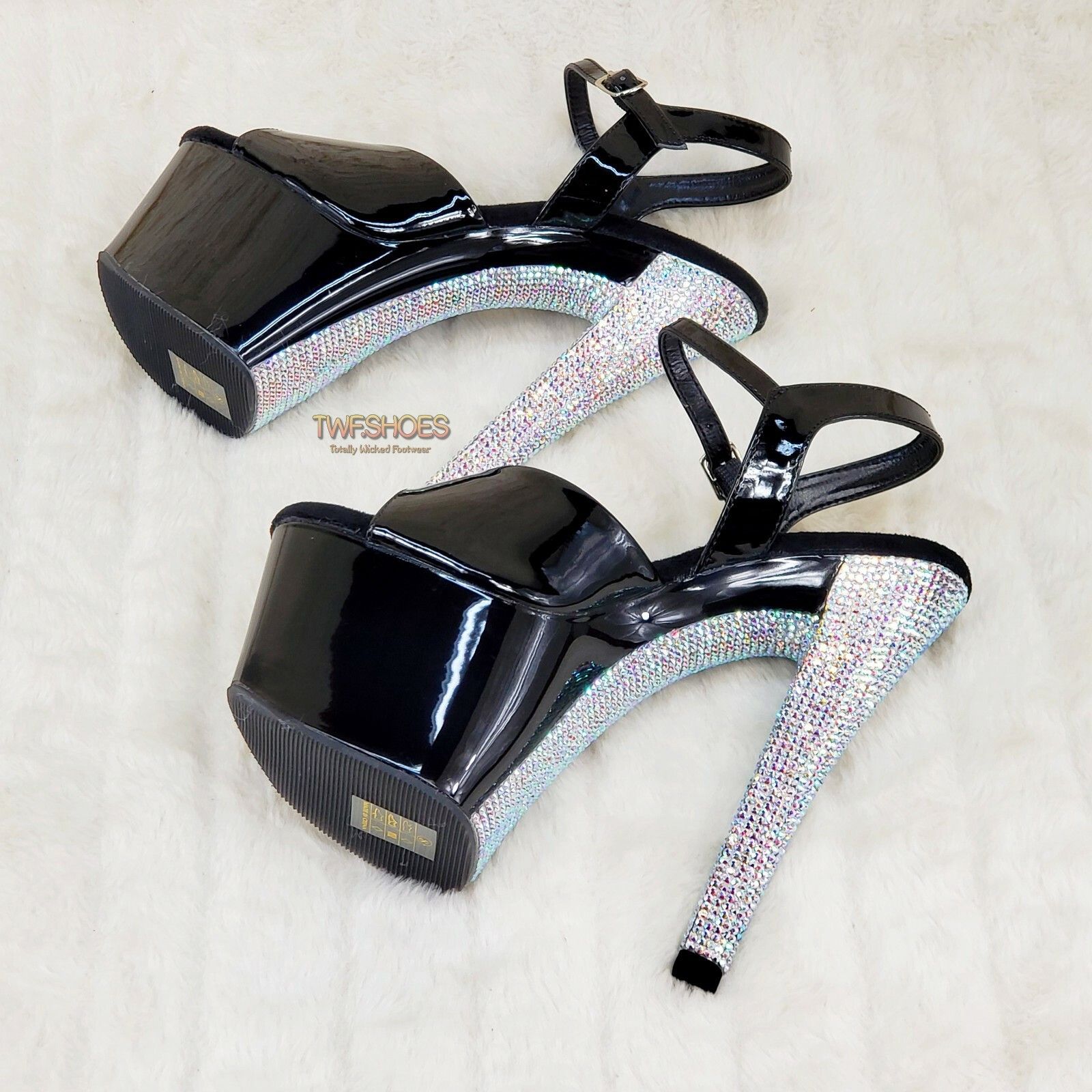 Other Sky 309 Black Patent Silver Rhinestone 7" High Heel Platform Size US 10 / IT 40 - 8 Thumbnail