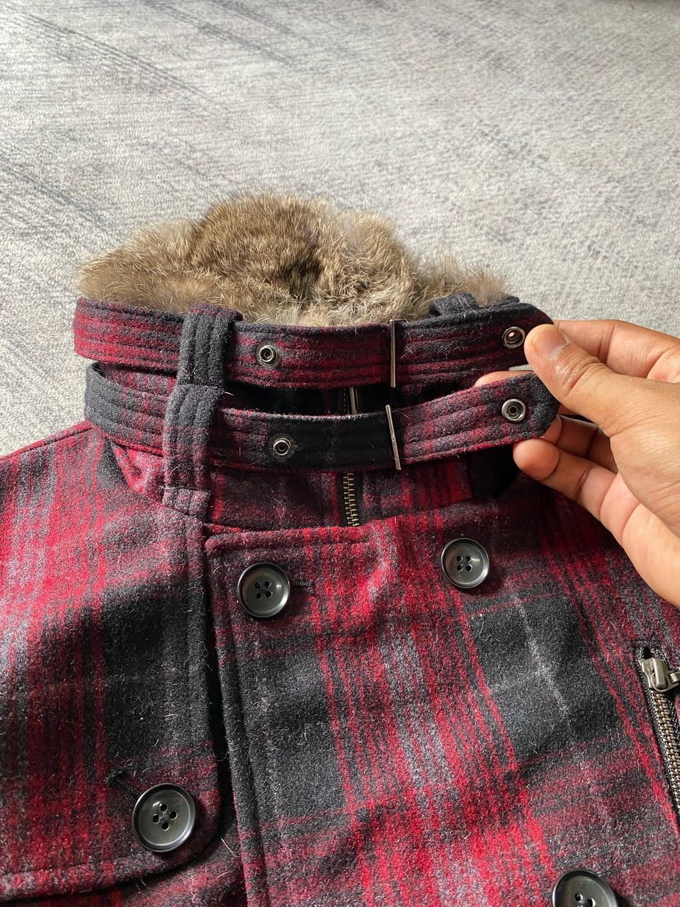 If Six Was Nine Rattle Trap Wool Plaid Rabbit Fur Collar Peacoat Jacket Size US M / EU 48-50 / 2 - 4 Thumbnail