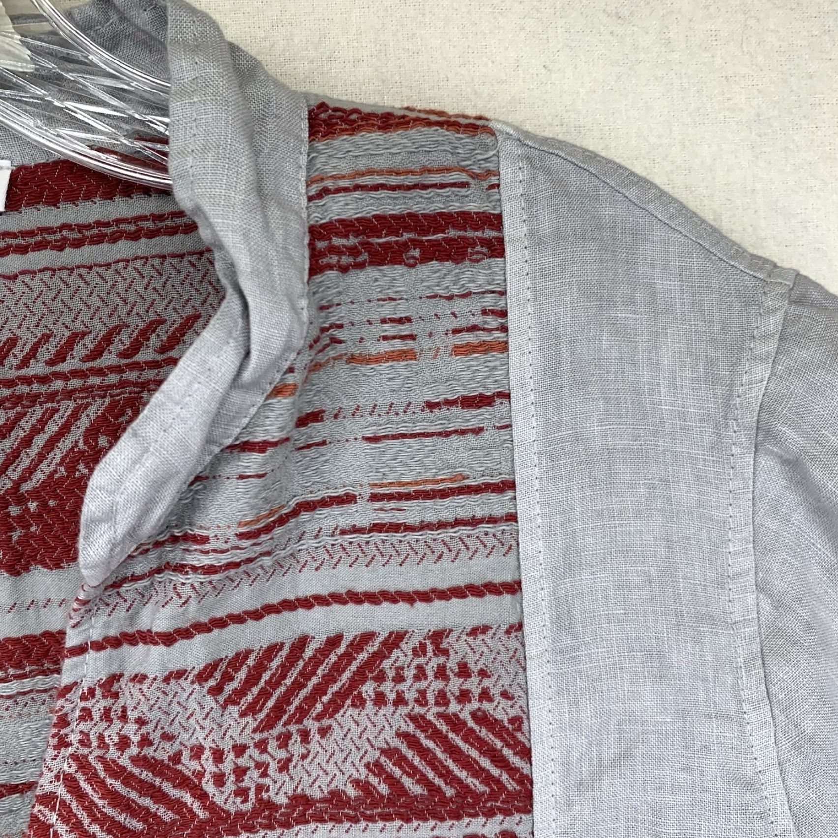 Vintage VINTAGE Moraitis Linen Women's Dress Shirt Dress Casual Bohemian Geometric Embroidered Knee Length Spring Summer Medium Gray Women Size M / US 6-8 / IT 42-44 - 6 Thumbnail