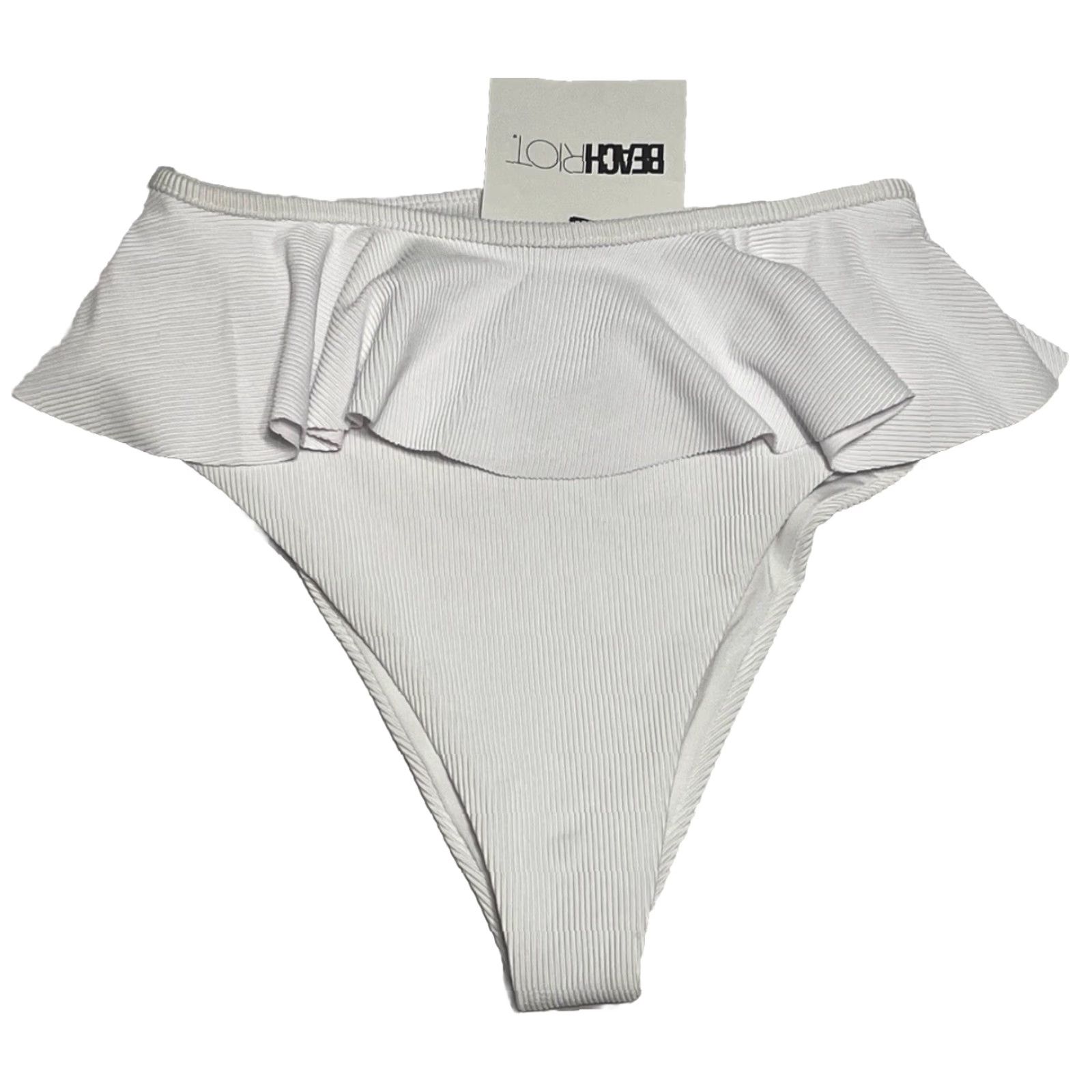 Beach Riot VINTAGE Beach Riot Daisy Ruffled Ribbed White Bikini Bottoms Swim Womens Size Small NWT Size 28" / US 6 / IT 42 - 2 Thumbnail