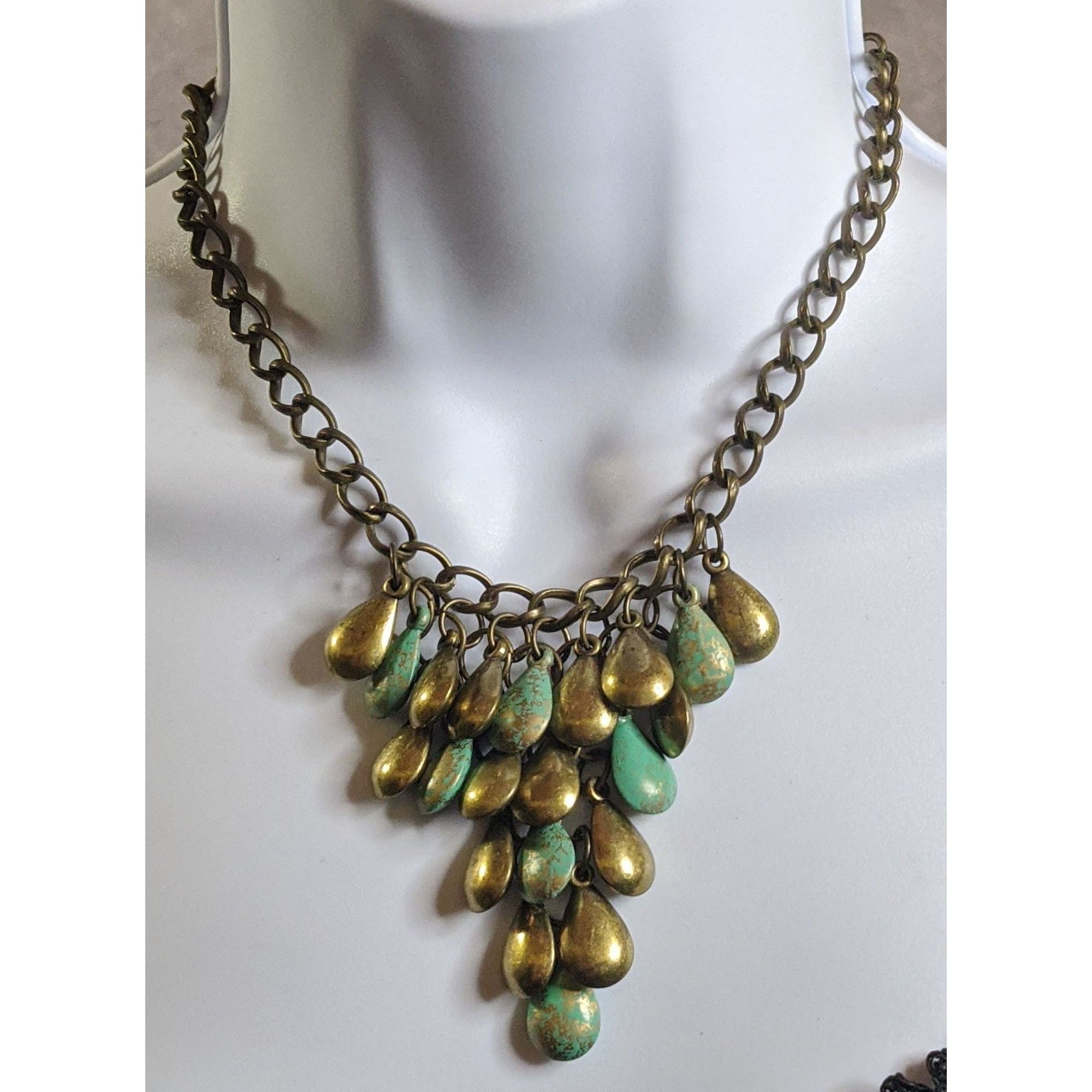 Other Vintage Bohemian Brass Teardrop Necklace With Turquoise Pain Size ONE SIZE - 1 Thumbnail