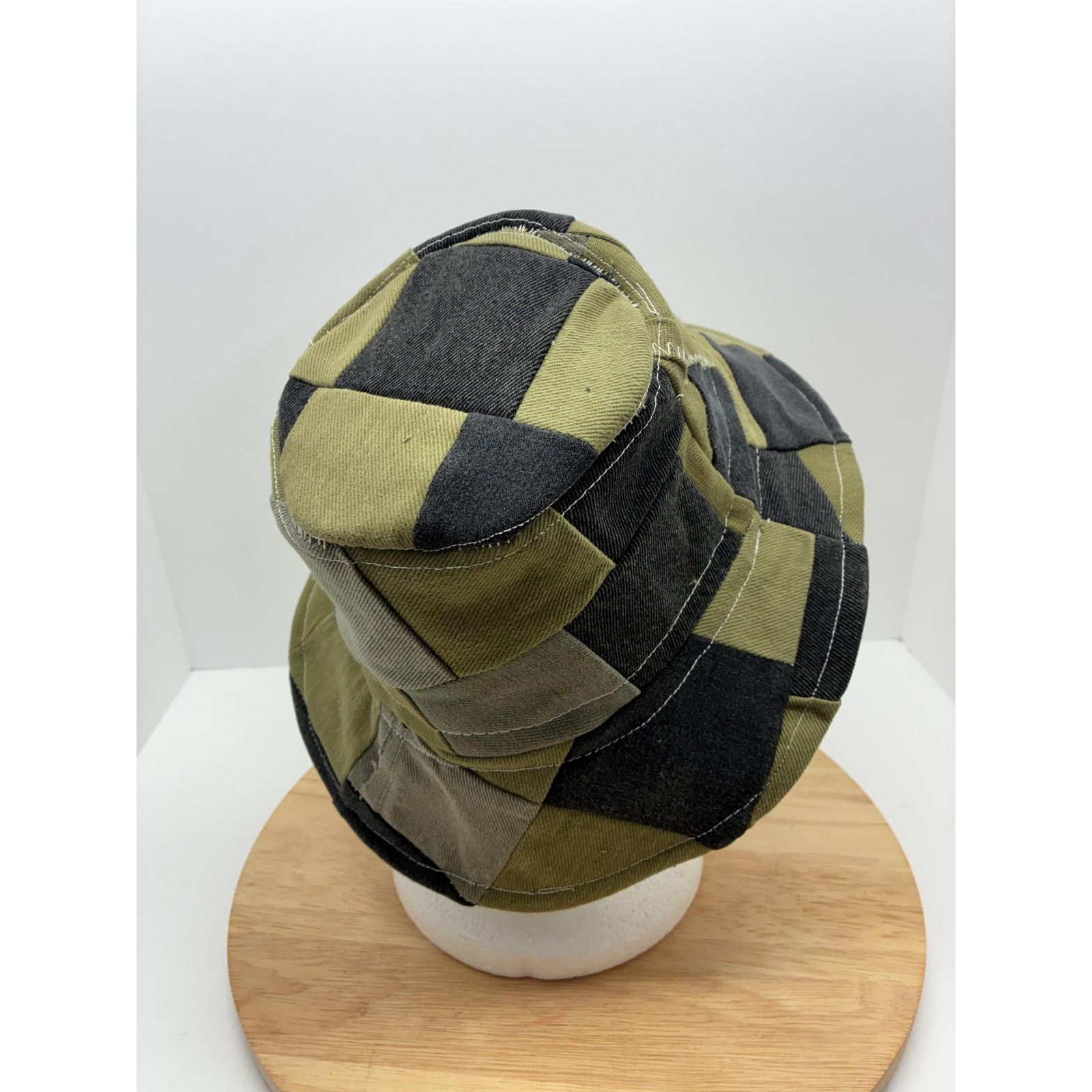 Other Green & Black Patchwork Bucket Hat, Upcycled Denim Cotton Size ONE SIZE - 15 Thumbnail