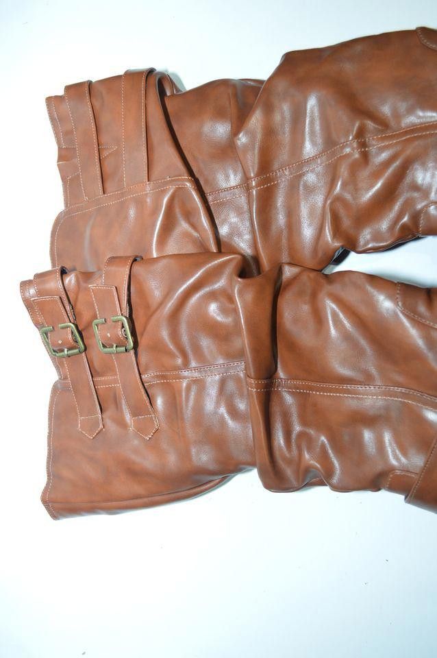 Designer Brown Faux Leather Mid-Calf Boots with Buckle Accents, 8 Size US 8 / IT 38 - 5 Thumbnail