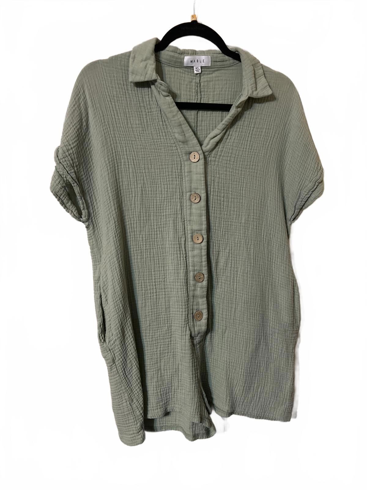 Bob Marley Mable Women's Sage Green Button-Front Romper Anthro M/L Size 32" / US 10 / IT 46 - 2 Thumbnail