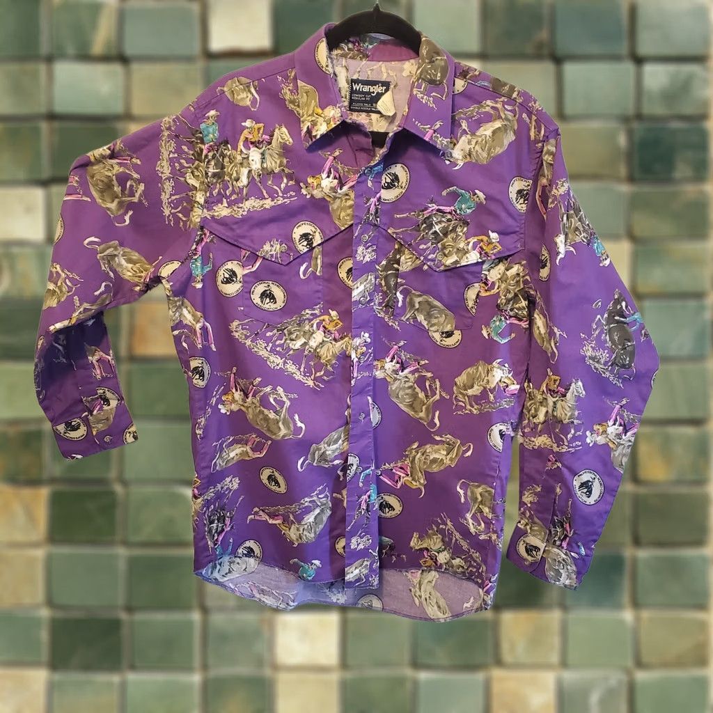 Wrangler Vintage Wrangler Mens XL Cowboy Cut Pro Rodeo Print Button Up Purple Shirt Size US XL / EU 56 / 4 - 1 Thumbnail
