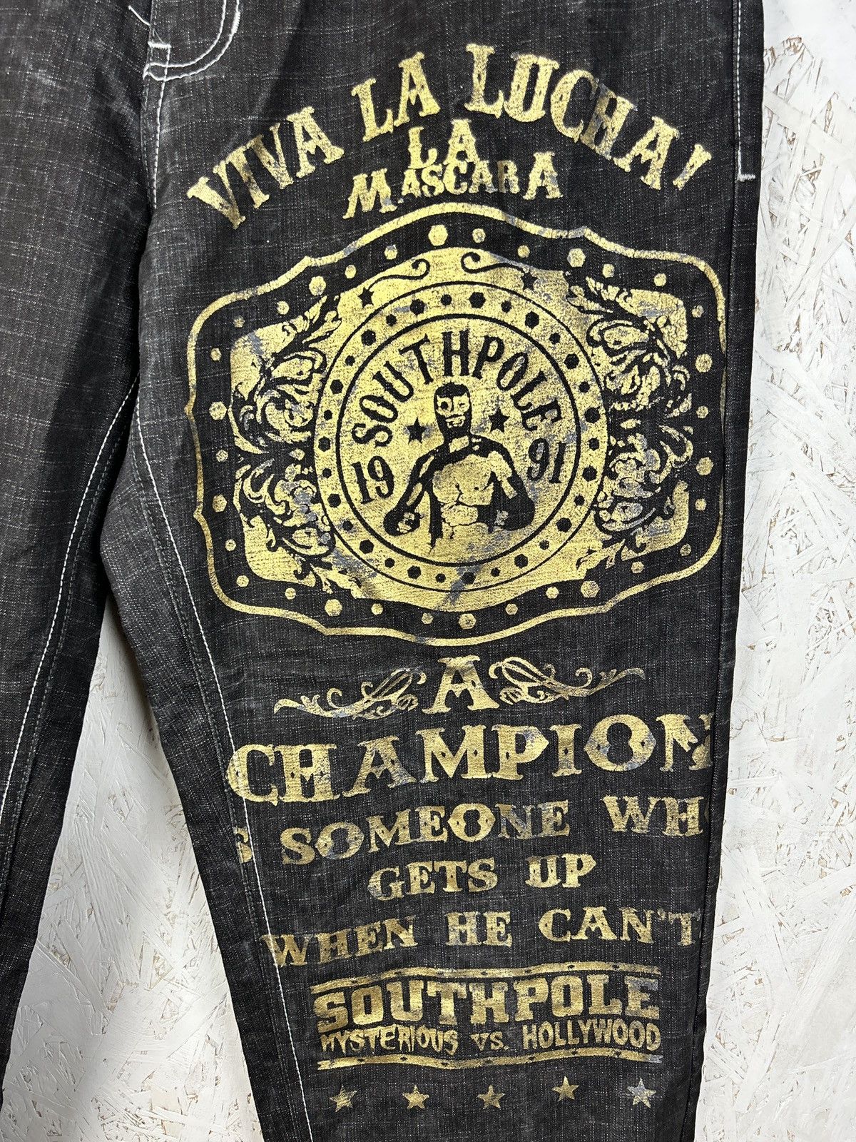 Southpole Vintage Southpole Viva La Lucha Flame Pocket Denim Jeans 38 Size US 38 / EU 54 - 2 Thumbnail