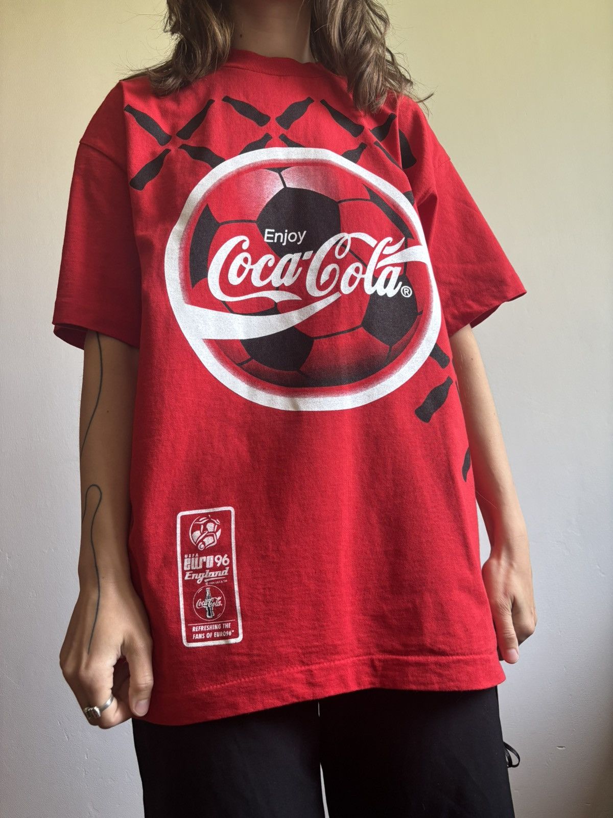 Coca Cola × UEFA × Vintage UEFA EURO 1996 ENGLAND Coca-Cola Graphic Print T-shirt Size US L / EU 52-54 / 3 - 1 Thumbnail