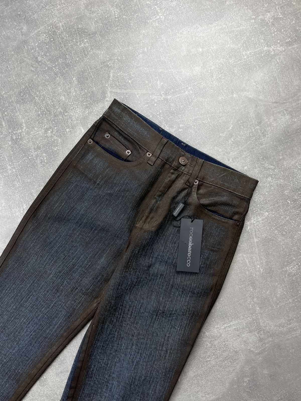 Other Vintage Roccobarocco Metallic-Coated Blue/Brown Flared Jeans Size 28" / US 6 / IT 42 - 10 Thumbnail