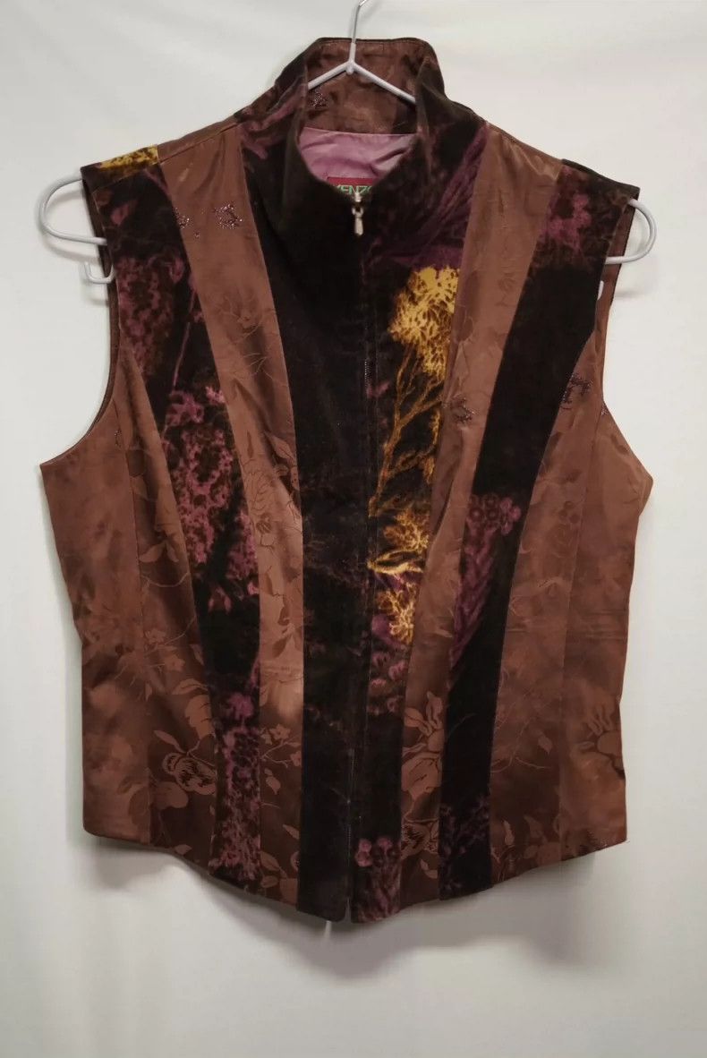 KENZO Vintage velvet plant guide patchwork vest