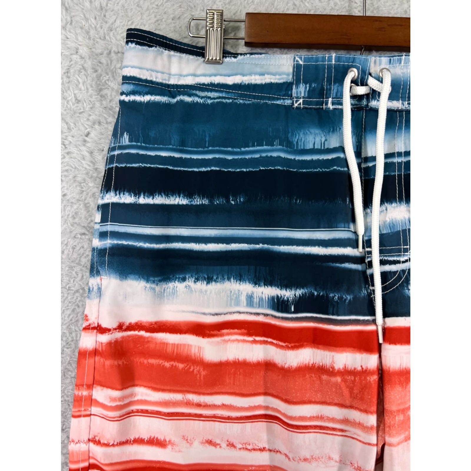 Vintage Sonoma Board Shorts Mens Large Blue White Red Striped Pockets Built-In Brief Drawstring Lined 34x9 Surf Beach Tropical 90s? Size US 33 - 7 Thumbnail