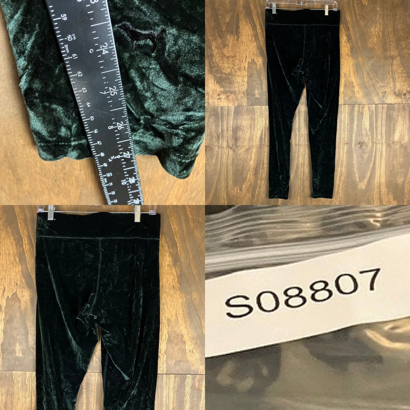 Vintage Victoria Secret PINK Pants Womens Large Green Velvet Leggings Stretch Pull On Size 29" - 8 Thumbnail