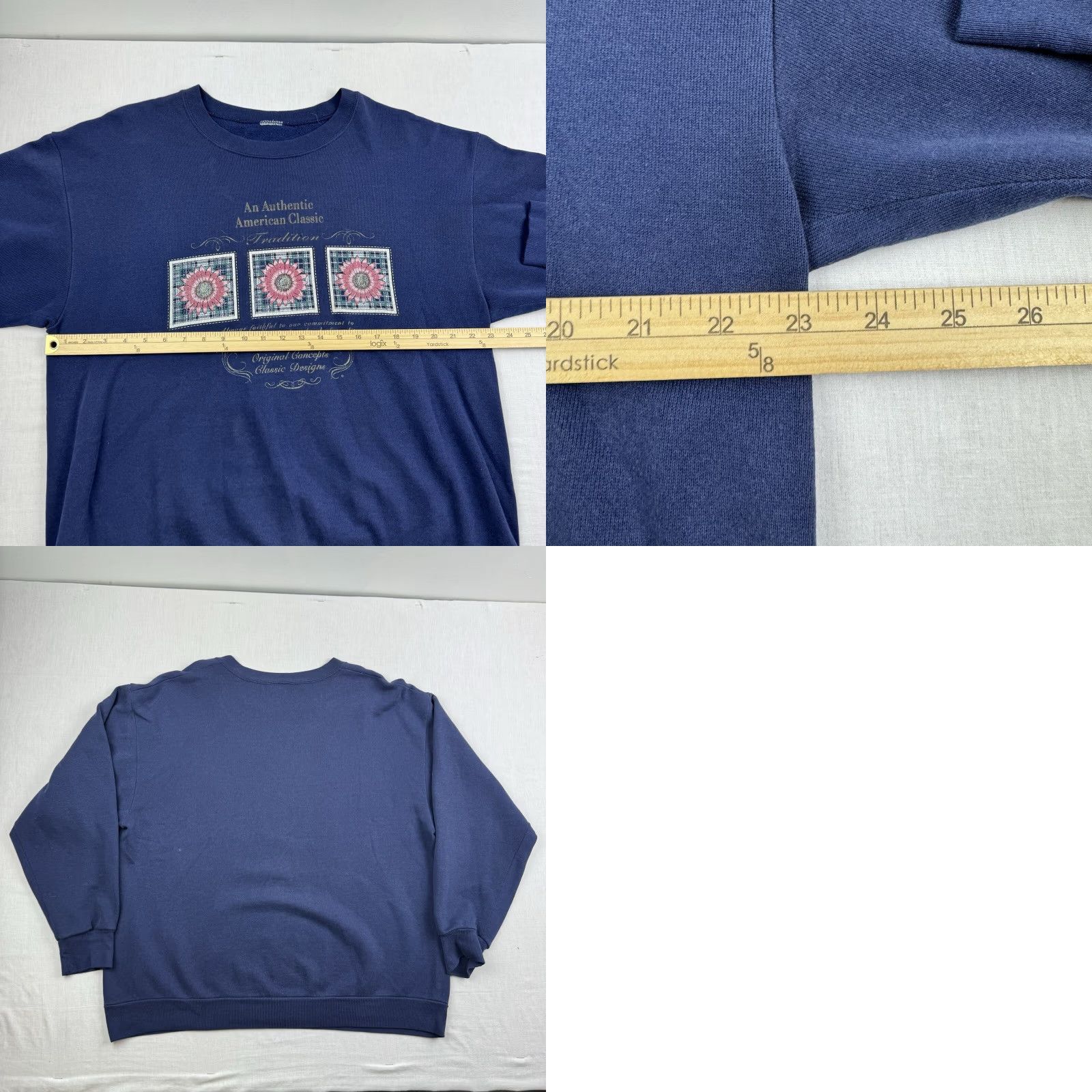 Vintage VINTAGE American Classic Sweatshirt Men XL Blue Flower 90s Pullover Crew Neck Long Sleeve Size US XL / EU 56 / 4 - 8 Thumbnail