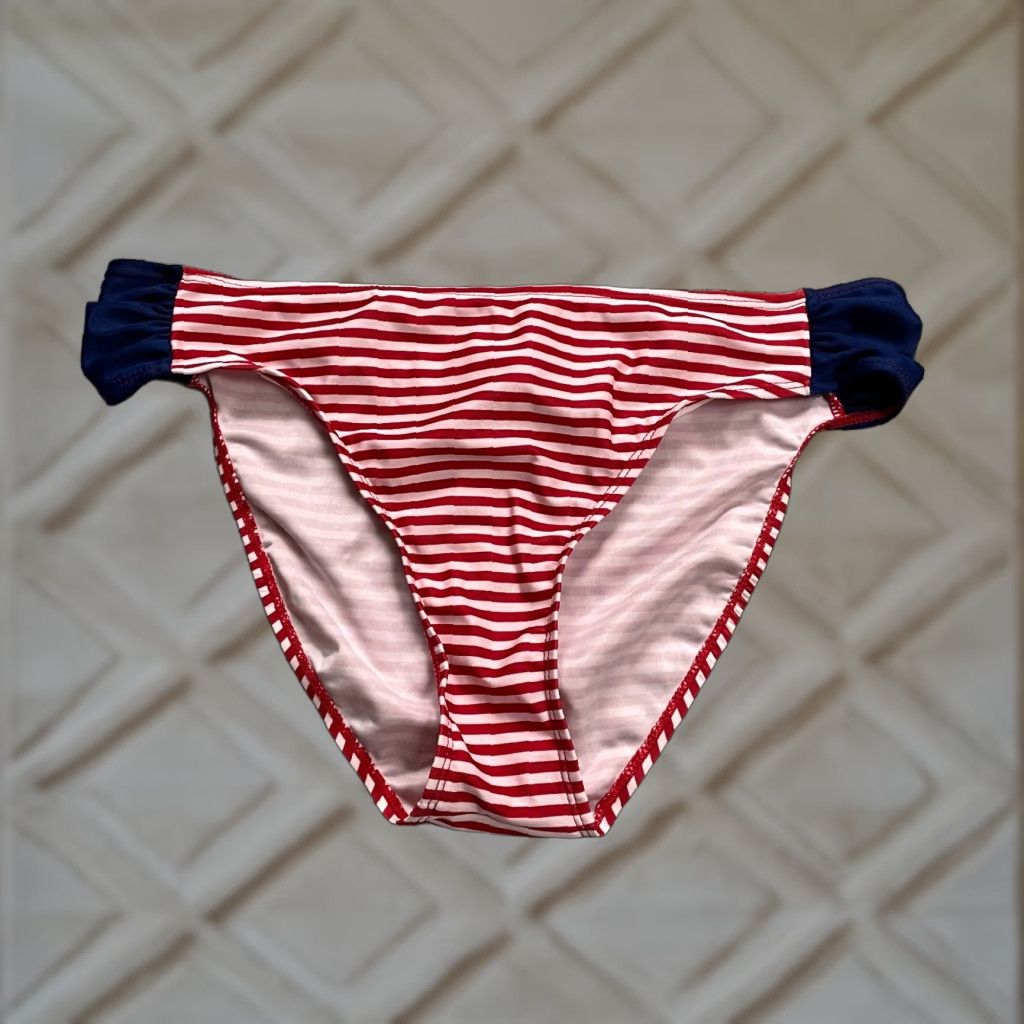 Vintage Bobbie Brooks Bikini Bottom Womens 1XL Red White Striped Mid Rise Summer Beach Size 40" / US 18 - 1 Thumbnail