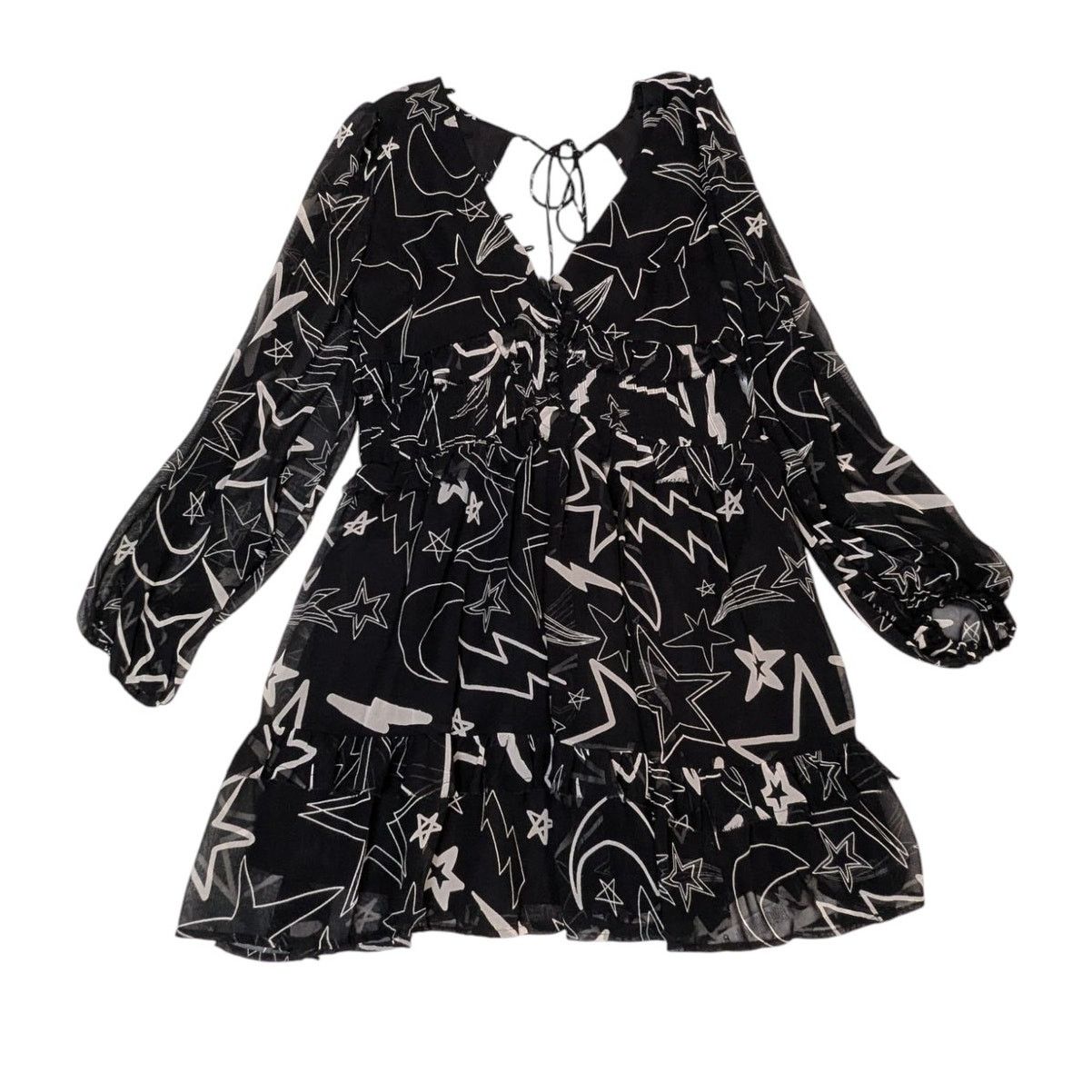 Asos ASOS Design Ruffled Long Sleeve Mini Dress Black White 8 Size M / US 6-8 / IT 42-44 - 4 Thumbnail