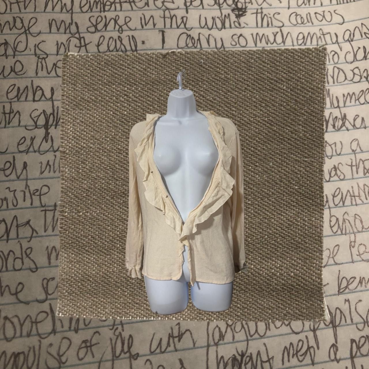 White House Black Market linen ruffle accent cardigan Size S / US 4 / IT 40 - 2 Thumbnail