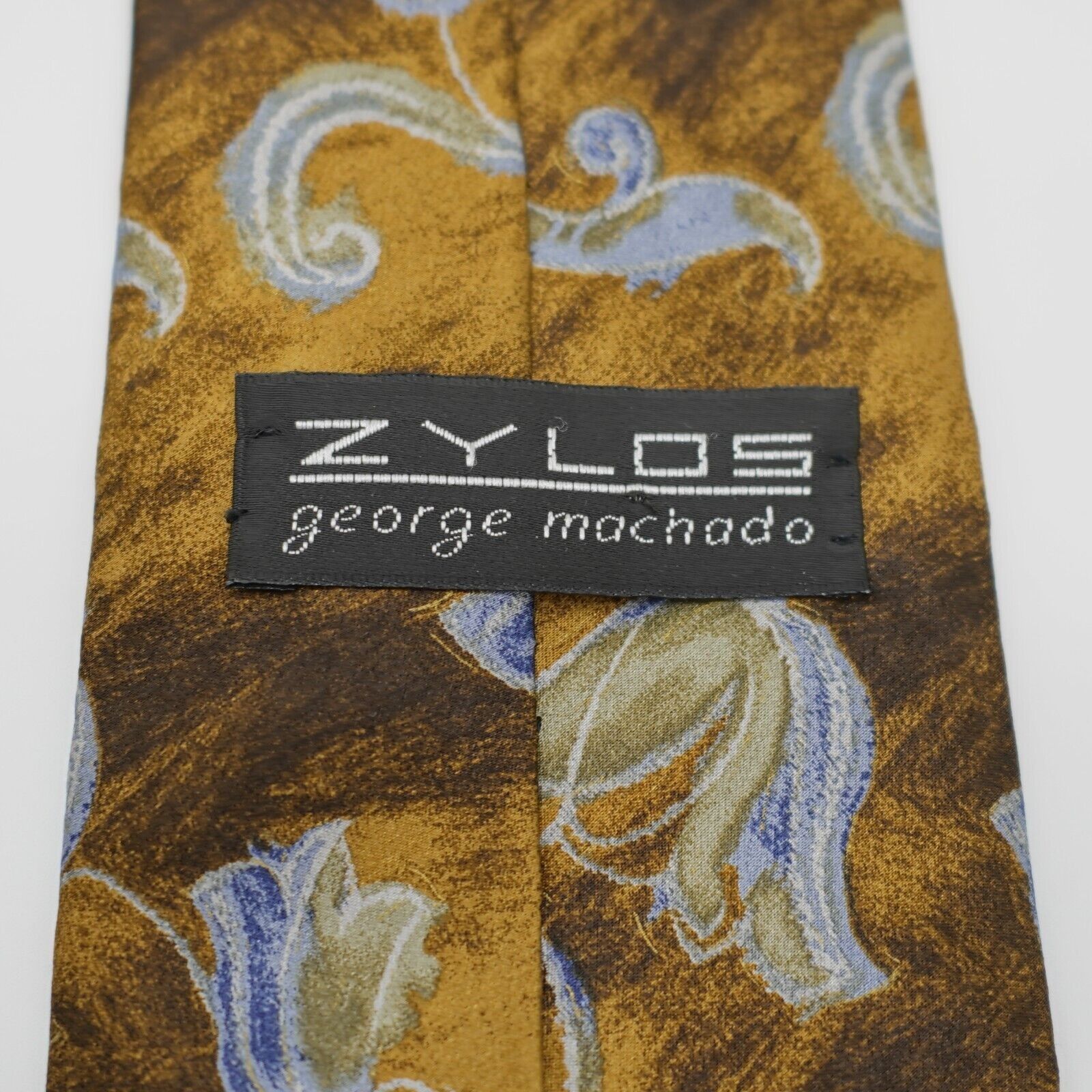 Zylos George Machado Zylos George Machado Yellow Tan Floral Print Wide Silk Tie Size ONE SIZE - 3 Thumbnail