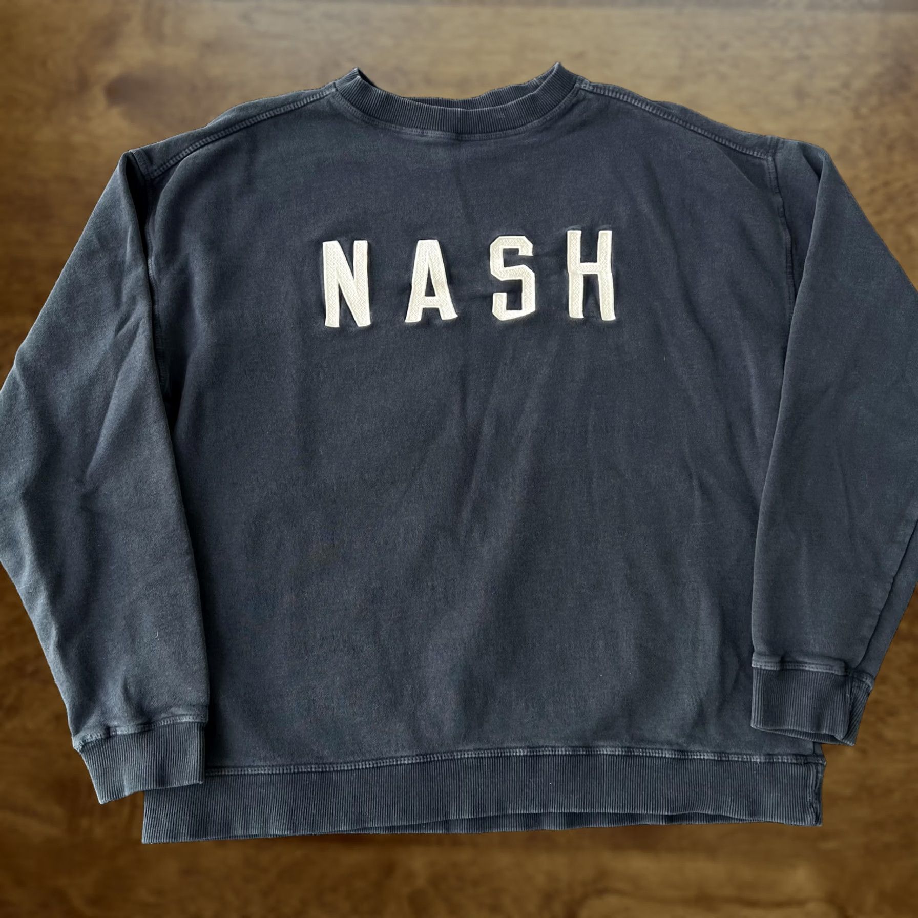 ASH NASH Sweatshirt Mens S/M Charcoal Blue Crewneck Applique Fleece Long Sleeve Size S / US 4 / IT 40 - 1 Thumbnail