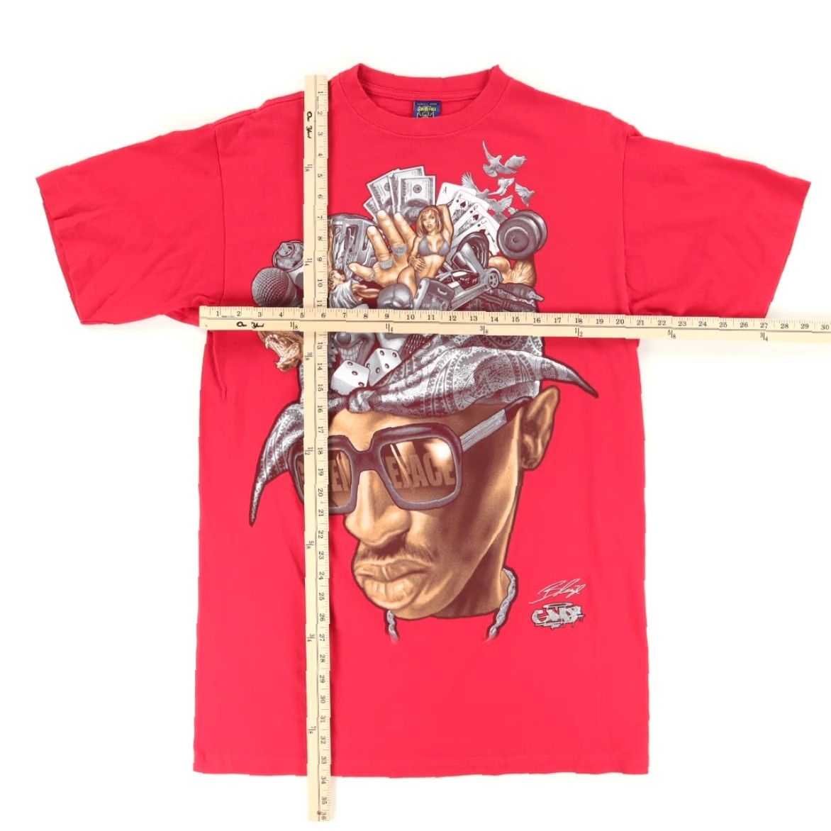 Vintage VTG Give Me Face 2 Pac Rap Solid T-Shirt Red Men's L Shirt (VTG) Size US L / EU 52-54 / 3 - 3 Thumbnail
