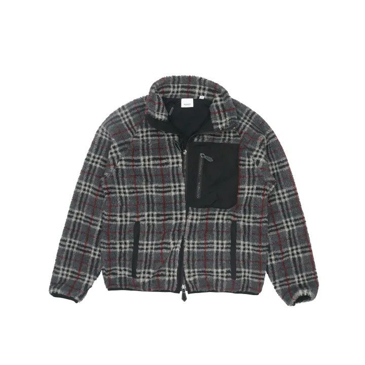 Burberry Burberry Gray Check Fleece Zip Jacket Size US L / EU 52-54 / 3 - 1 Thumbnail