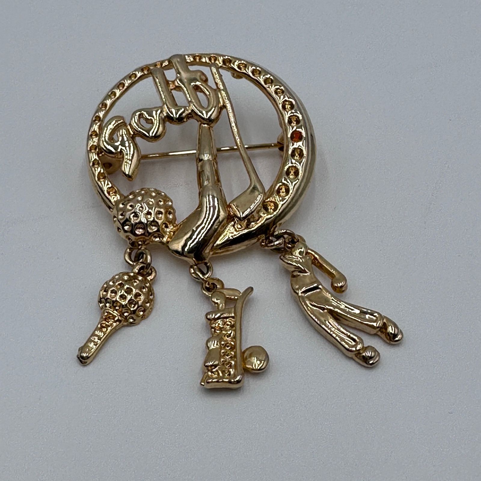 & Other Stories VTG Golf Brooch Dangling Charms Gold Tone Club Ball Golf Bag Size ONE SIZE - 15 Thumbnail