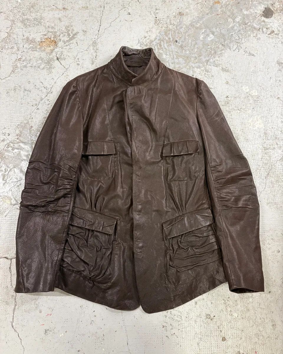 Marithe + Francois Girbaud AW2002 Marithé + François Girbaud Pleats Brown Leather Avant-Garde Blazer Jacket Size 44R - 1 Thumbnail