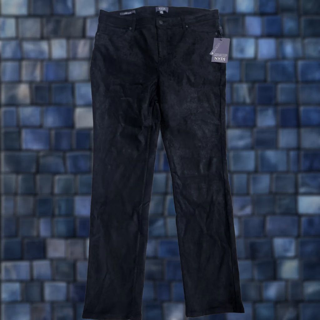 NYDJ NYDJ Sheri Slim Jeans Womens 14 Black Velvet Feel Pants Size 36" / US 14 / IT 50 - 1 Thumbnail