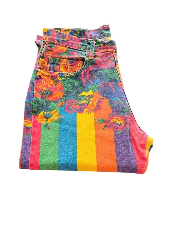 Kenzo Vintage 80s Kenzo Rainbow Floral Pride Pants Size 30 Fits 27 Size 28" / US 6 / IT 42 - 3 Thumbnail