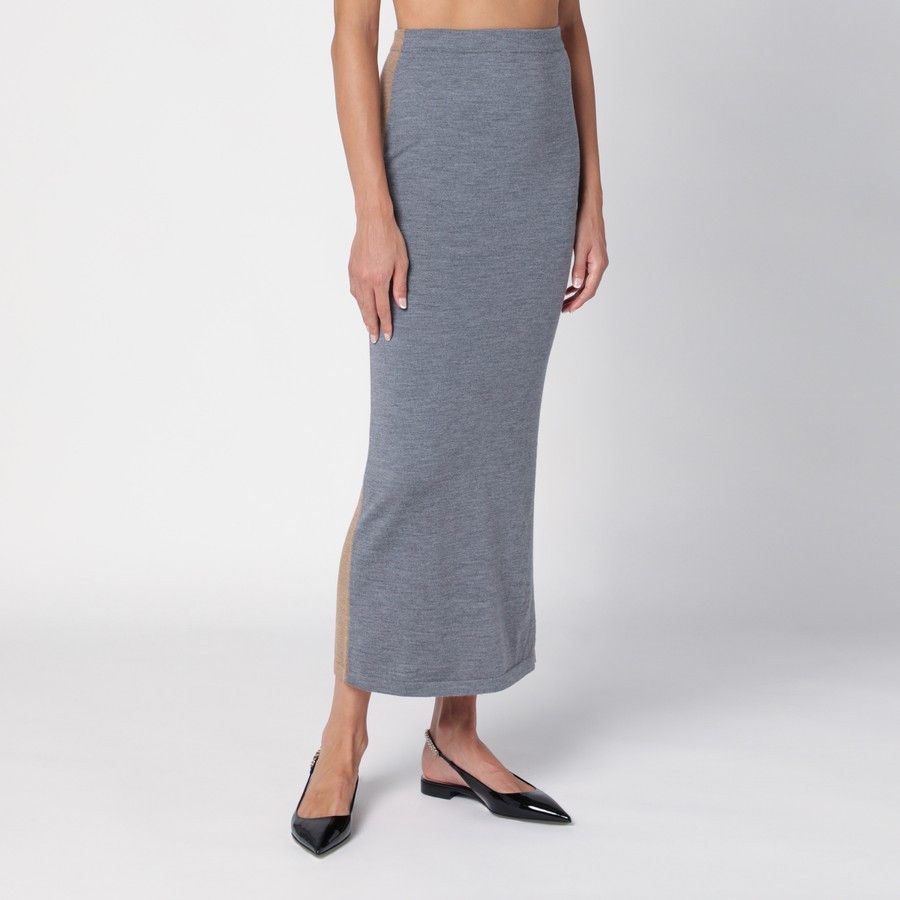 Moschino o1d2blof0924 Wool Long Skirt in Beige & Grey Size 27" / US 4 / IT 40 - 3 Thumbnail