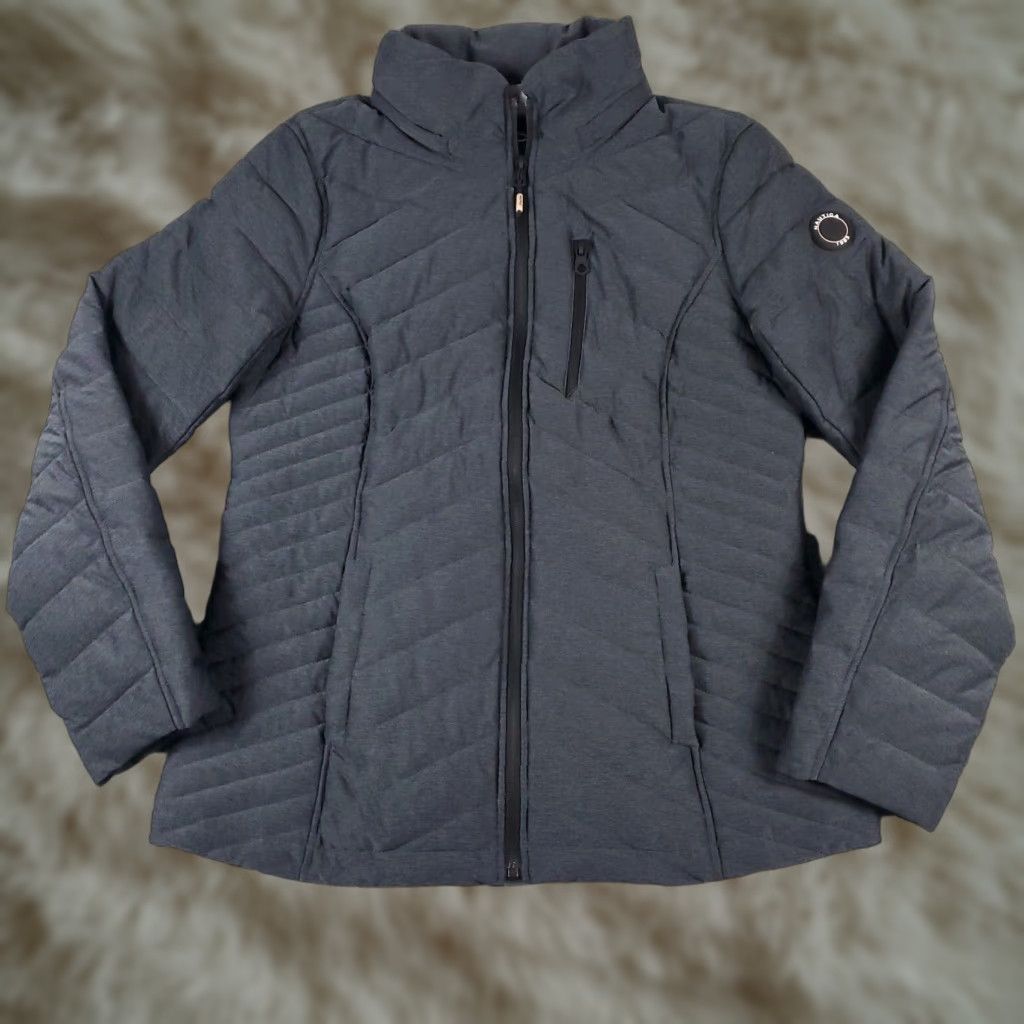 Nautica Jacket Womens Size Medium Gray Puffer Full Zip Coat Ladies