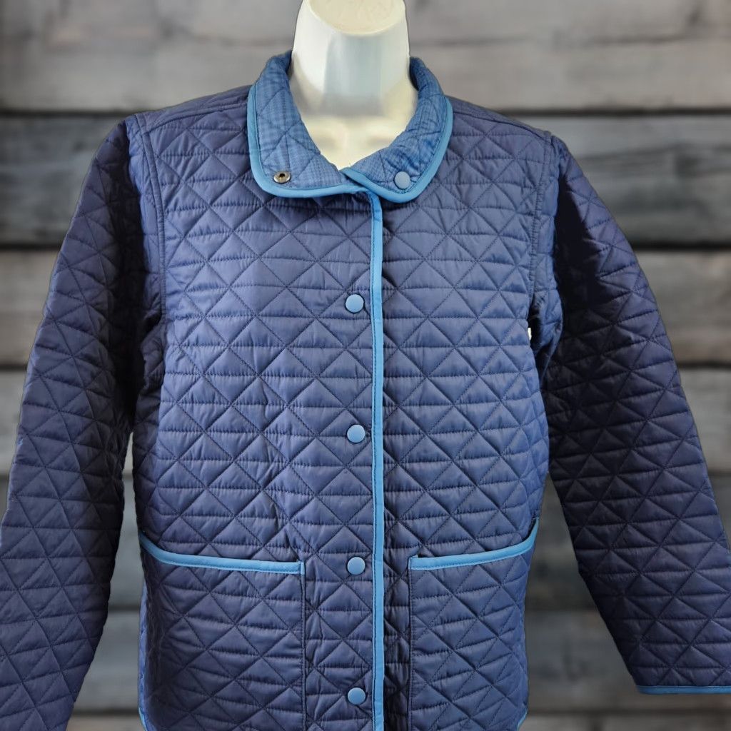 Lands' End VINTAGE Lands End Womens Quilted Reversible Jacket Sz Small Blue Snap Buttons Size S / US 4 / IT 40 - 1 Thumbnail