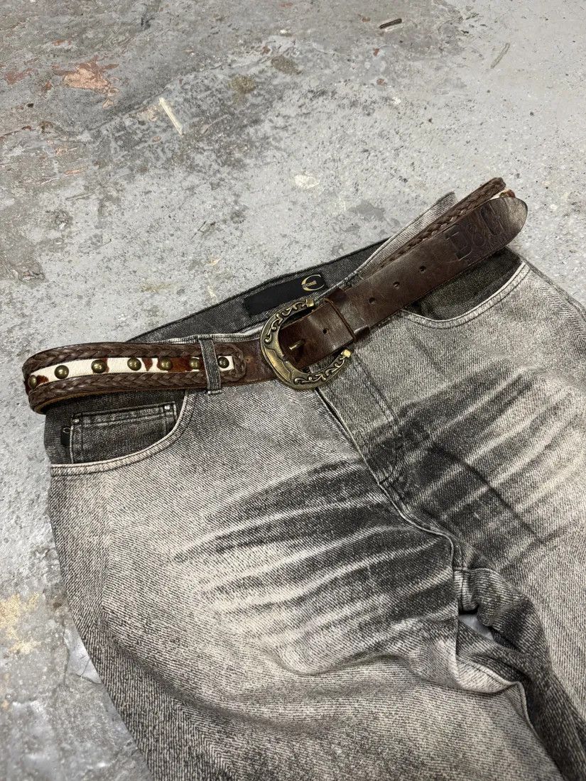 2000s Dolce & Gabbana Woven Leather Cow Pony Hair Belt