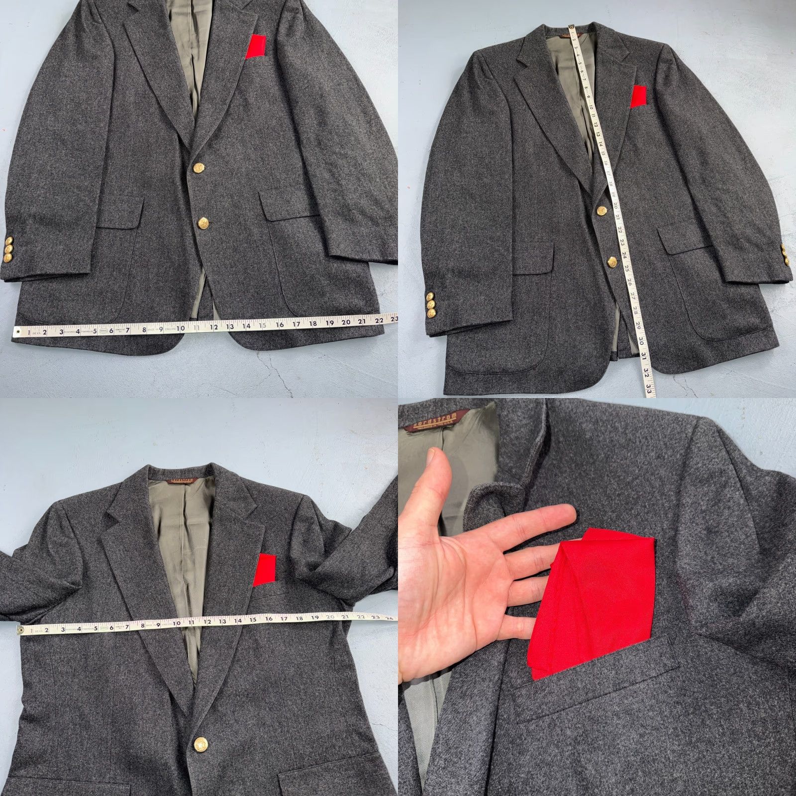 Nordstrom VINTAGE Nordstrom 42 Blazer Gray Wool Sport Coat USA 1980s Union USA Gold Button Size 42R - 8 Thumbnail