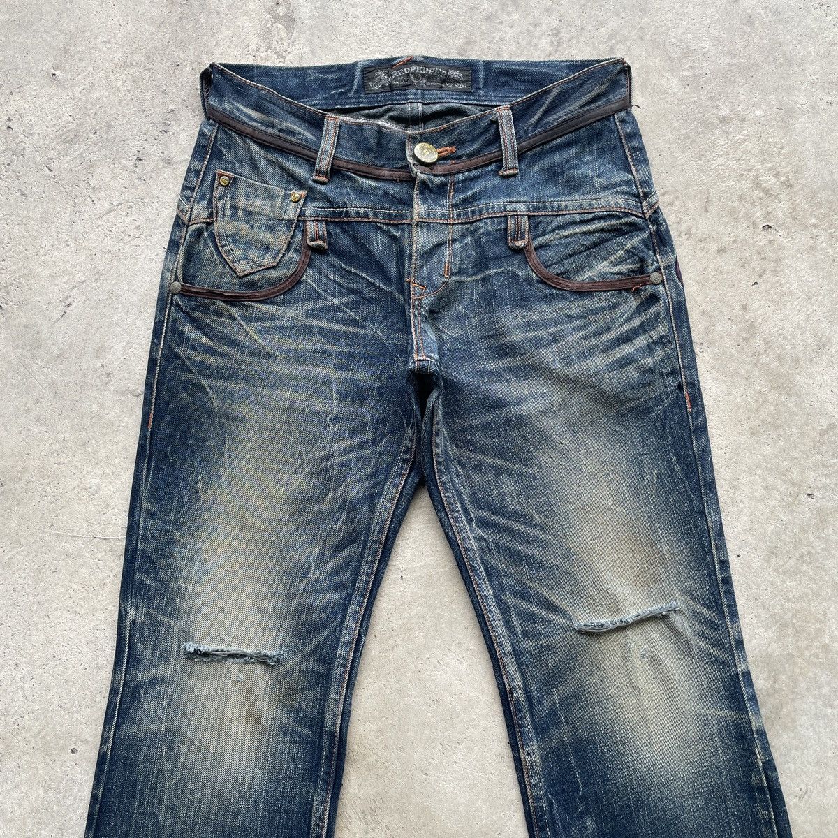 Japanese Brand W31💥 Red Pepper Japan Embroided Skull Rusty Jeans Pants RARE Size US 31 - 4 Thumbnail