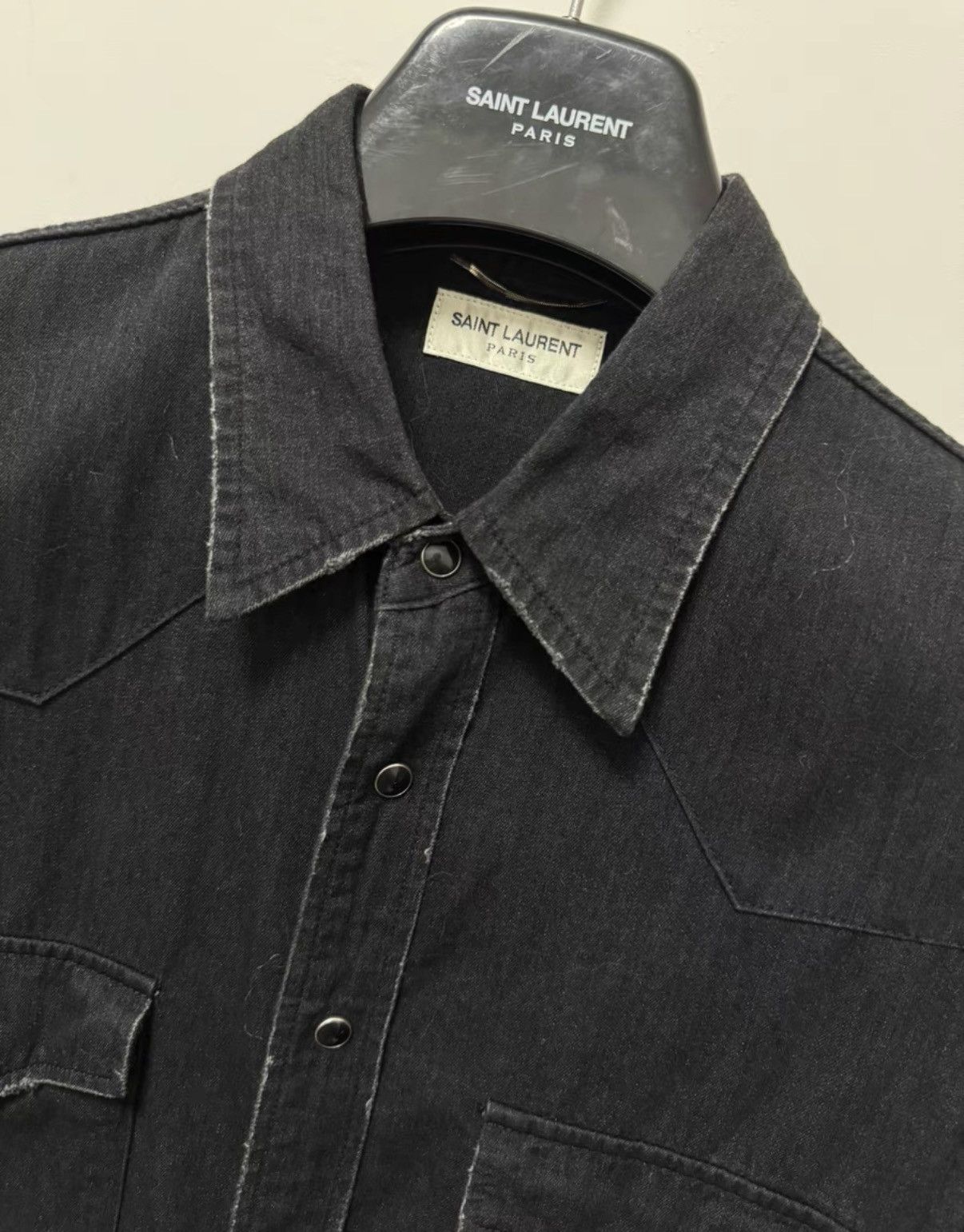 Saint Laurent Paris SLP 16SS Runway Cat's Eye Distressed Frayed Denim Shirt Size US S / EU 44-46 / 1 - 4 Thumbnail