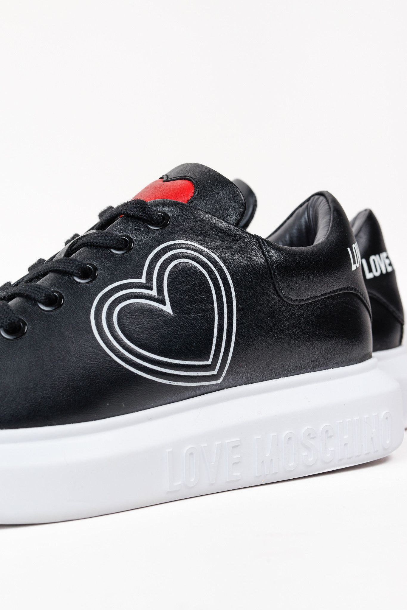 Love Moschino Love Moschino Logo & Hearts Black PU Leather Sneakers Size US 6.5 / IT 36.5 - 8 Thumbnail