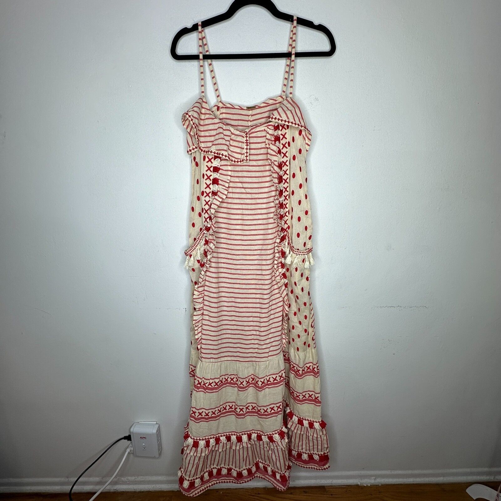 Dodo Bar Or DODO BAR OR Tan Red Striped Polka Dot Ruffle Maxi Dress S Size S / US 4 / IT 40 - 2 Thumbnail