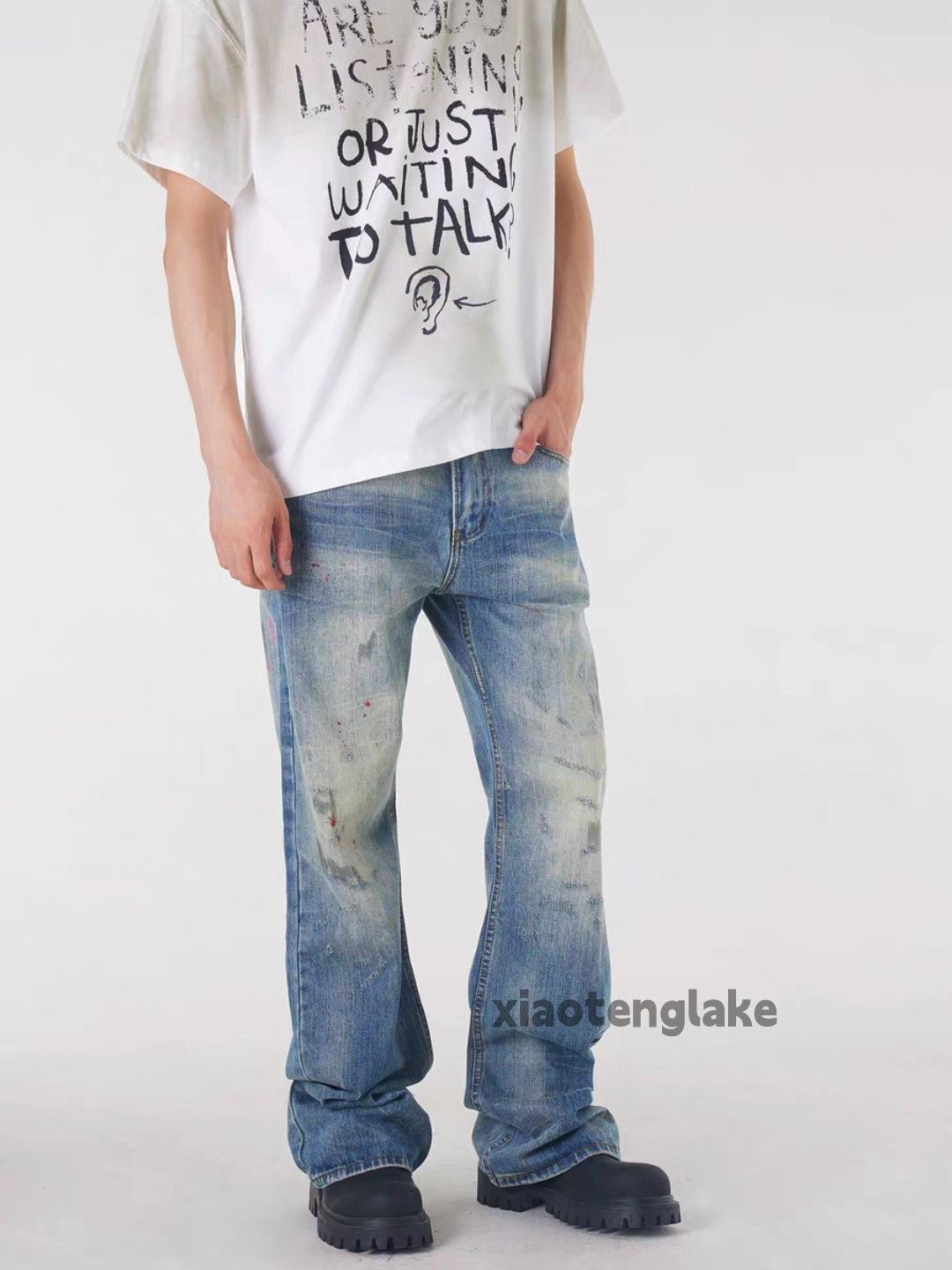 Jean × Vintage washed faded skate hiphop rusty paint stain jeans Size US 32 / EU 48 - 2 Thumbnail