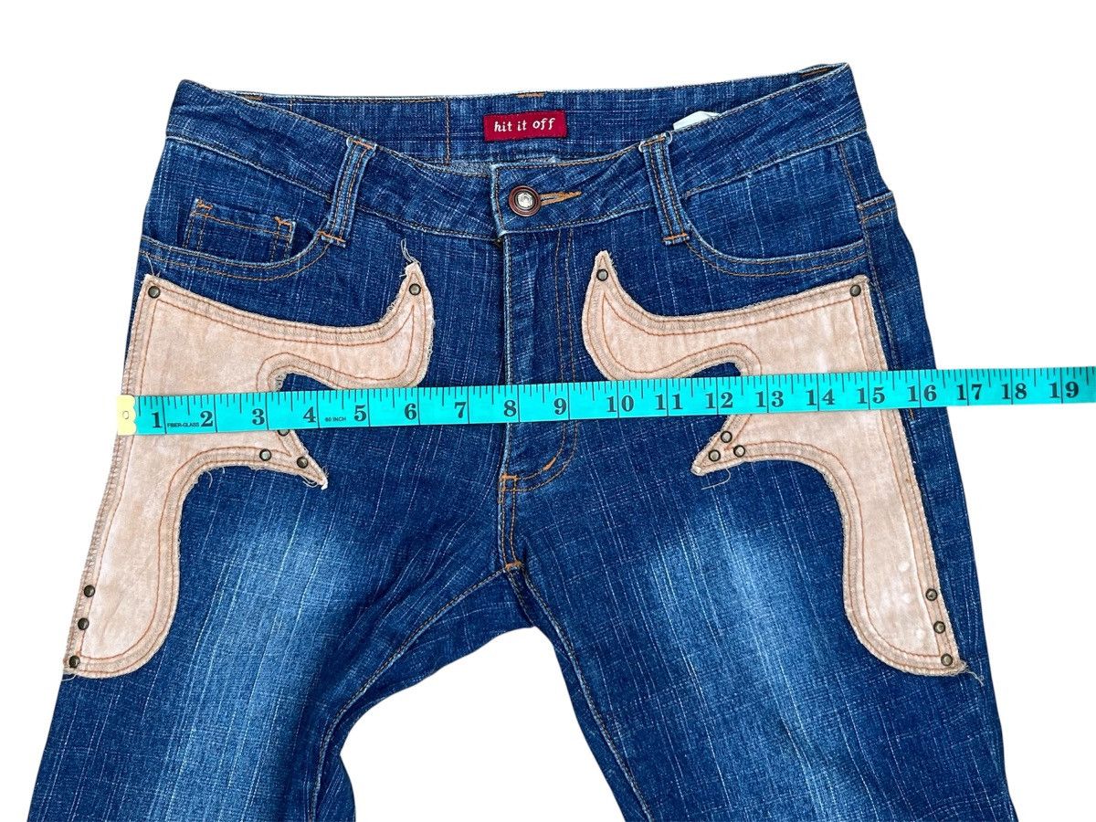 Japanese Brand 💥 LEATHER PATCHWORK FLARED 💥 HIT IT OFF Jeans Size US 27 - 12 Thumbnail