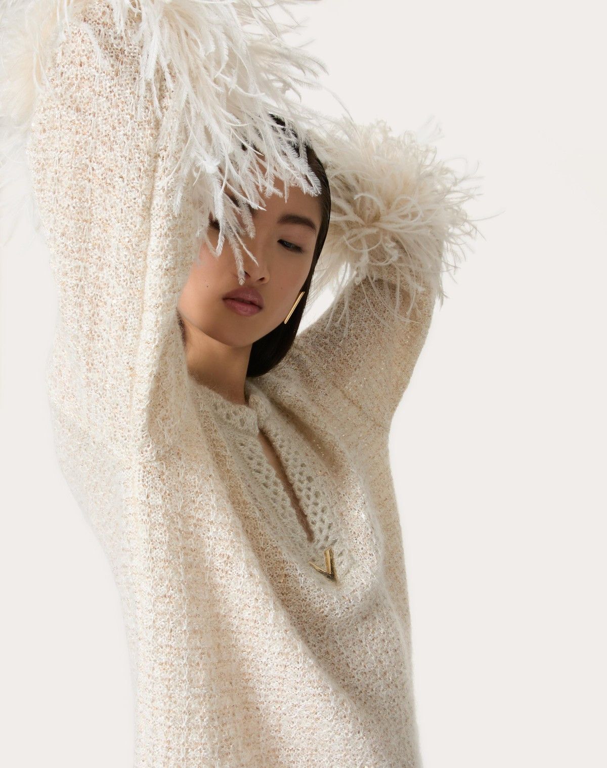 Valentino o1s1wg110525 Jumper In Lurex Mohair And Sequin in White Size L / US 10 / IT 46 - 6 Thumbnail