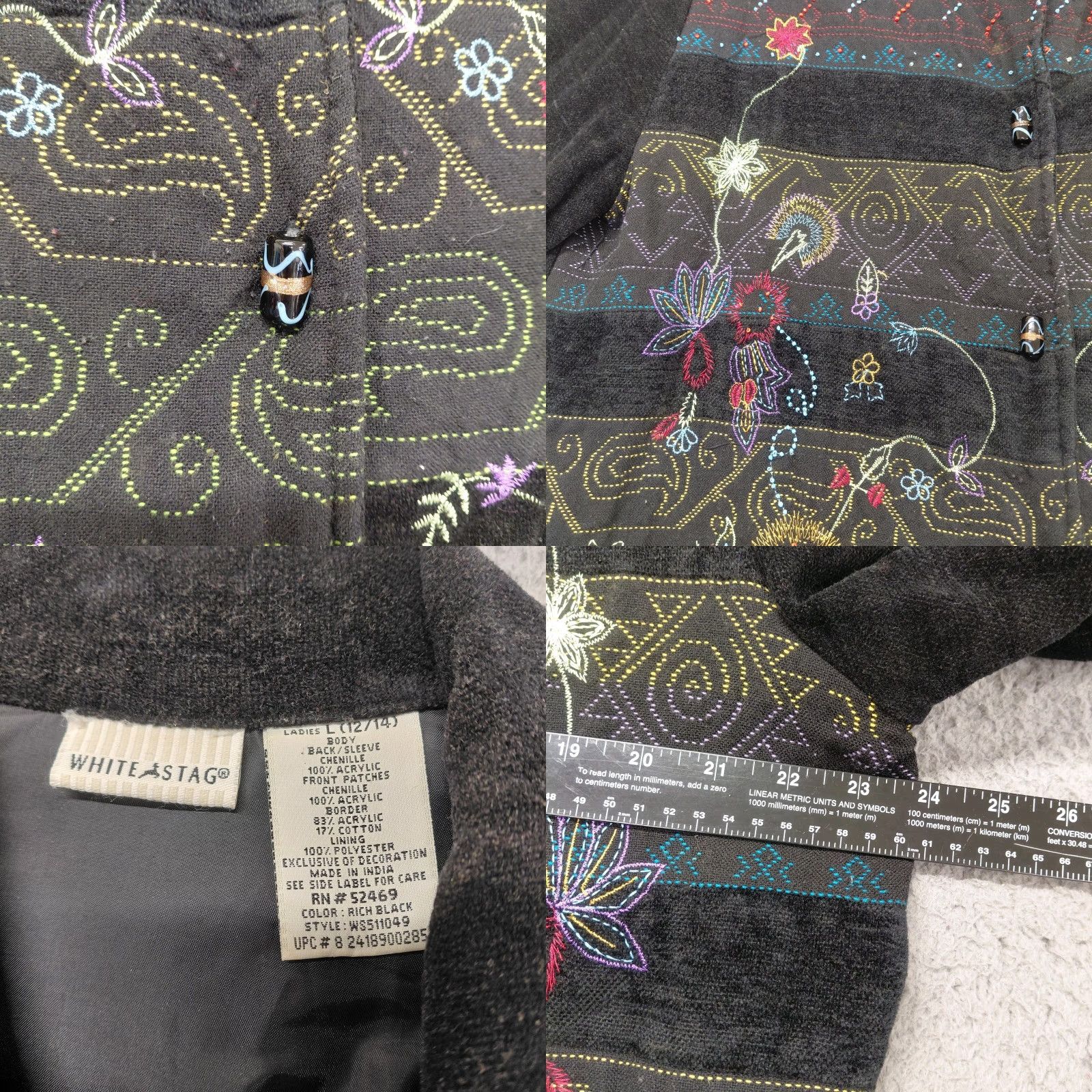 Vintage White Stag Floral Embroidered Jacket Women's L Black Beaded Tapestry 90s Bohemian Size L / US 10 / IT 46 - 8 Thumbnail