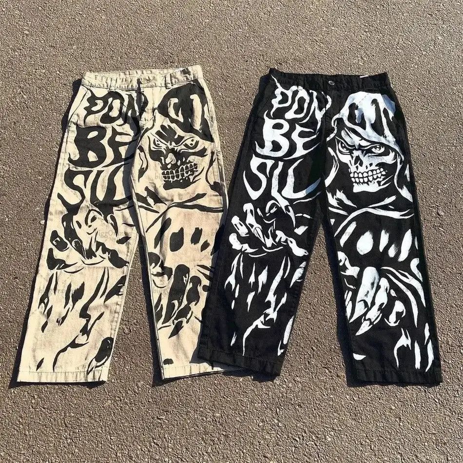Japanese Brand Jeans Gothic pants skull print loose Harajuku style hip-hop Size US 32 / EU 48 - 2 Thumbnail