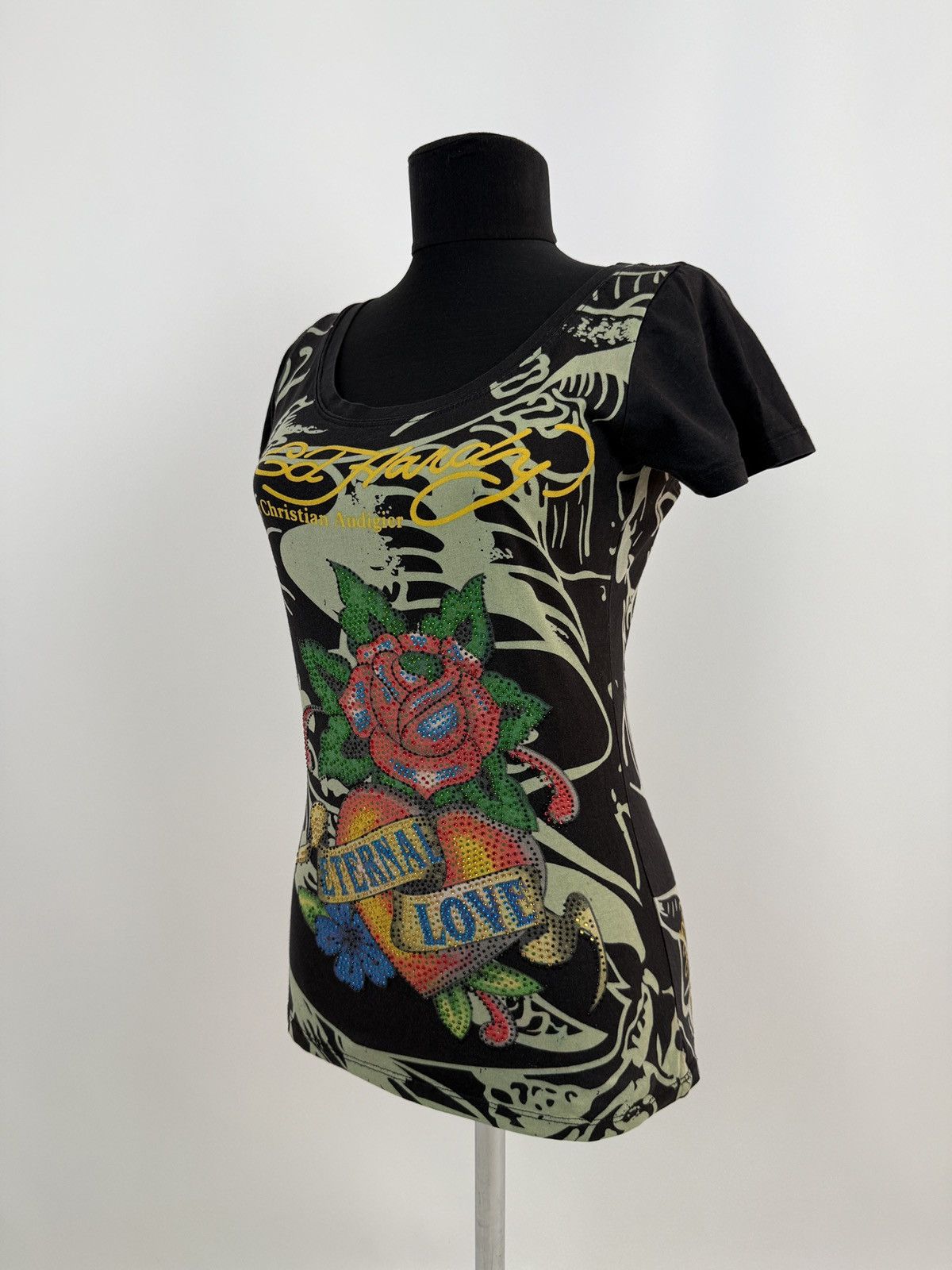 Ed Hardy Y2K Vintage Ed Hardy Over Printed Scoop Neck Babydoll Tee L Size L / US 10 / IT 46 - 1 Thumbnail