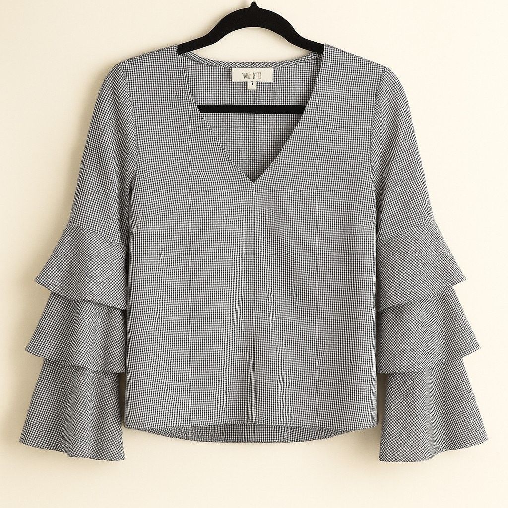 Other WAYF Tiered Flare Sleeve Blouse White Black Womens Small Size S / US 4 / IT 40 - 1 Thumbnail